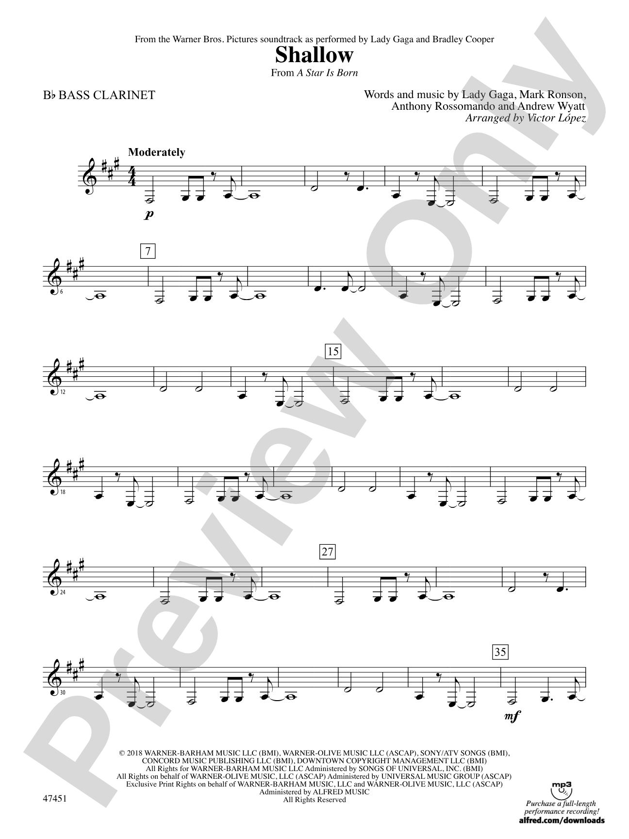 Shallow (from A Star Is Born): B-flat Bass Clarinet