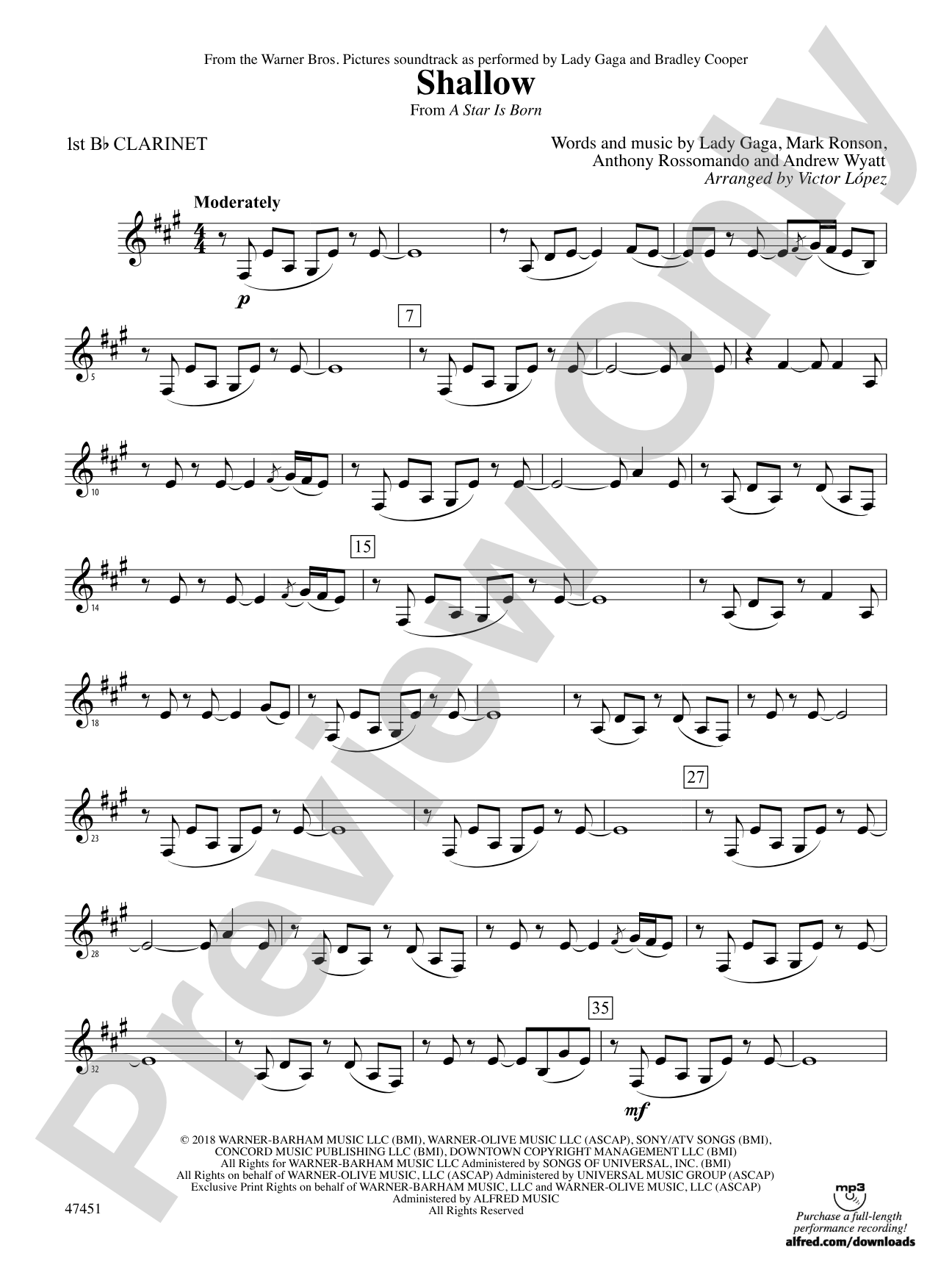 Shallow (from A Star Is Born): 1st B-flat Clarinet
