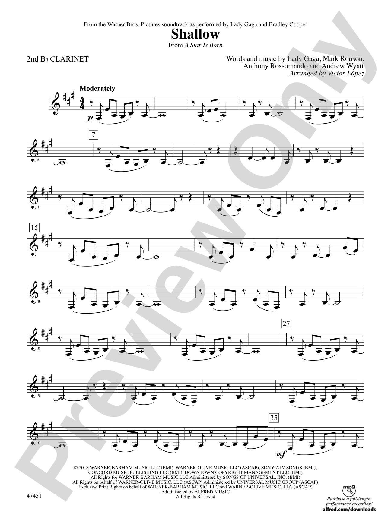 Shallow (from A Star Is Born): 2nd B-flat Clarinet
