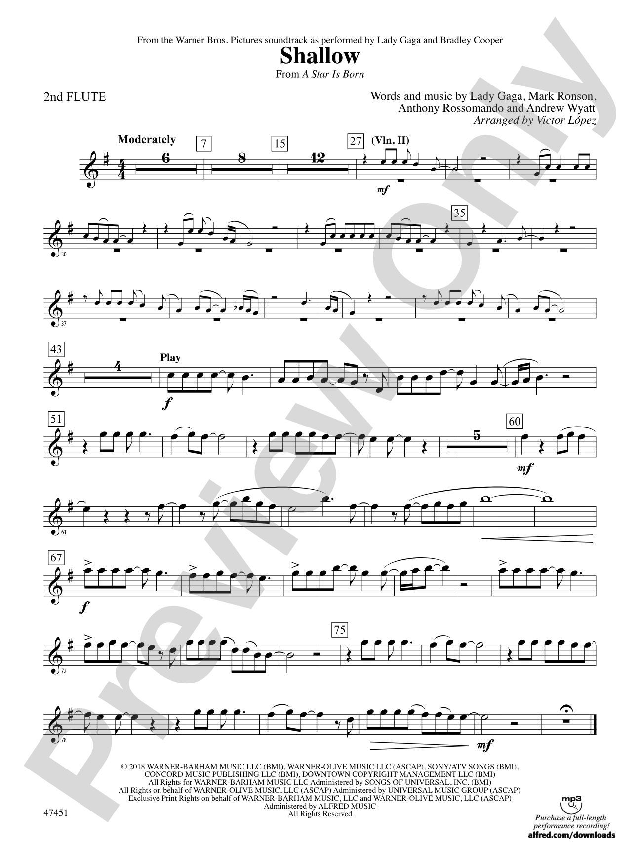 Shallow (from A Star Is Born): 2nd Flute