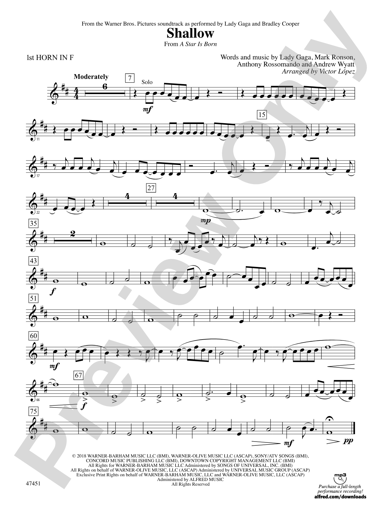 Shallow (from A Star Is Born): 1st F Horn
