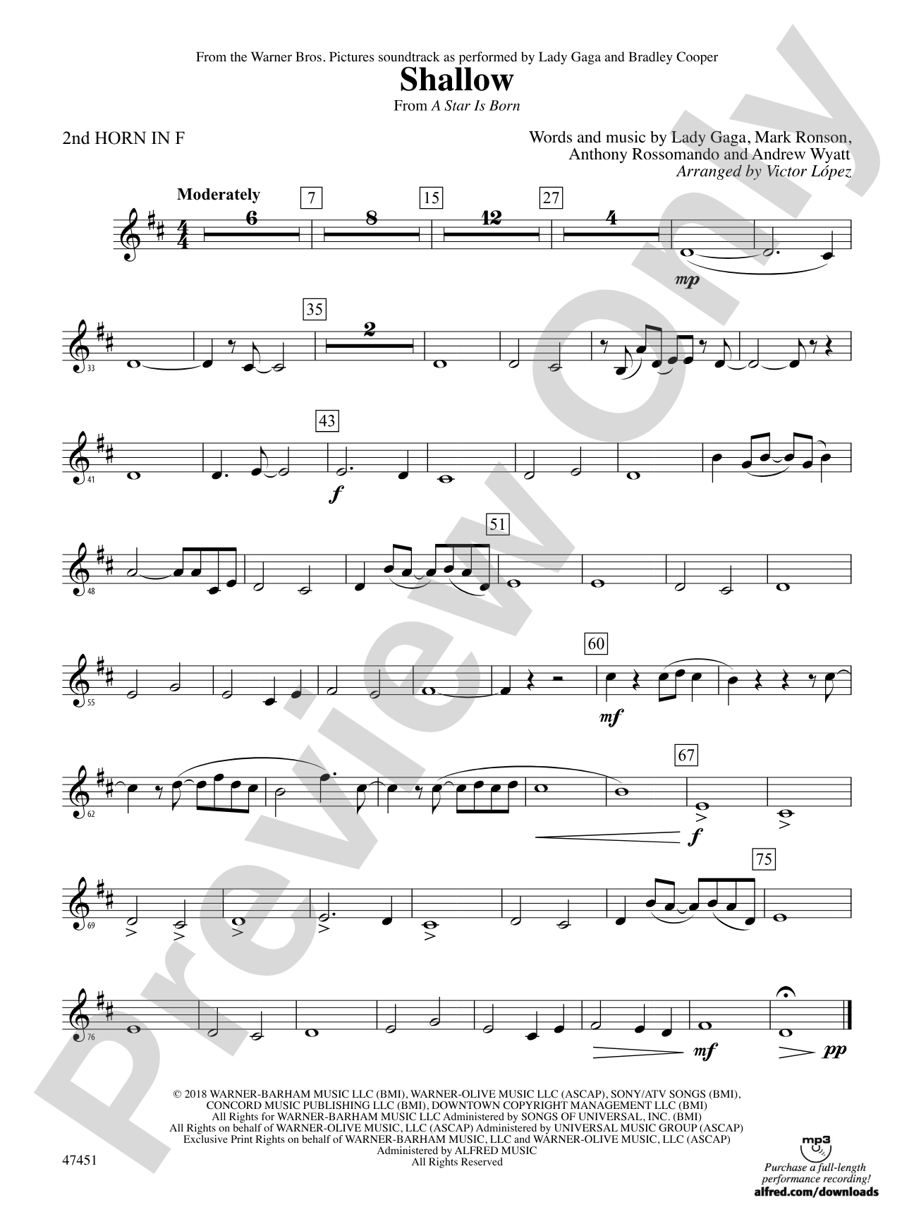 Shallow (from A Star Is Born): 2nd F Horn