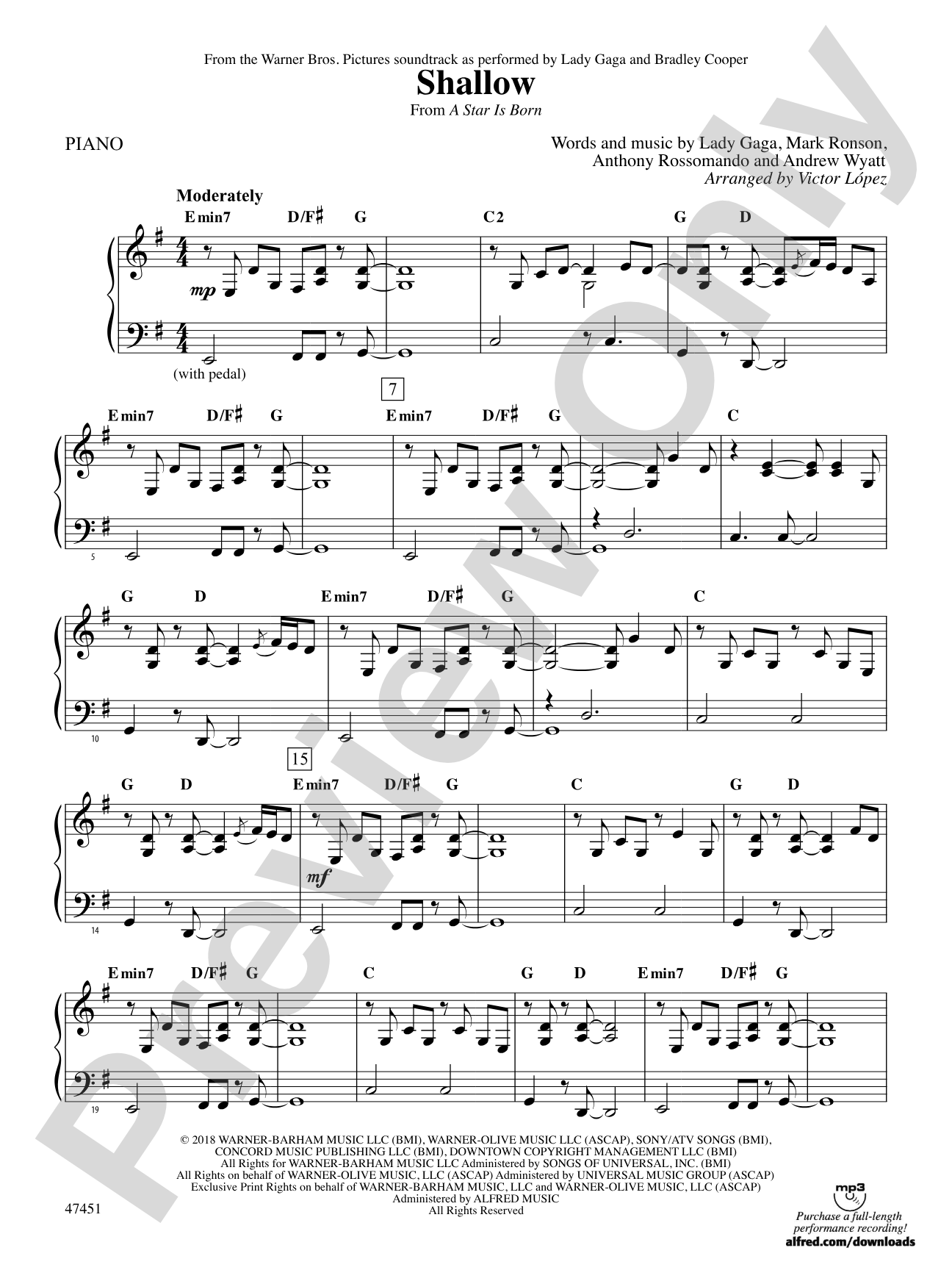 Shallow (from A Star Is Born): Piano Accompaniment