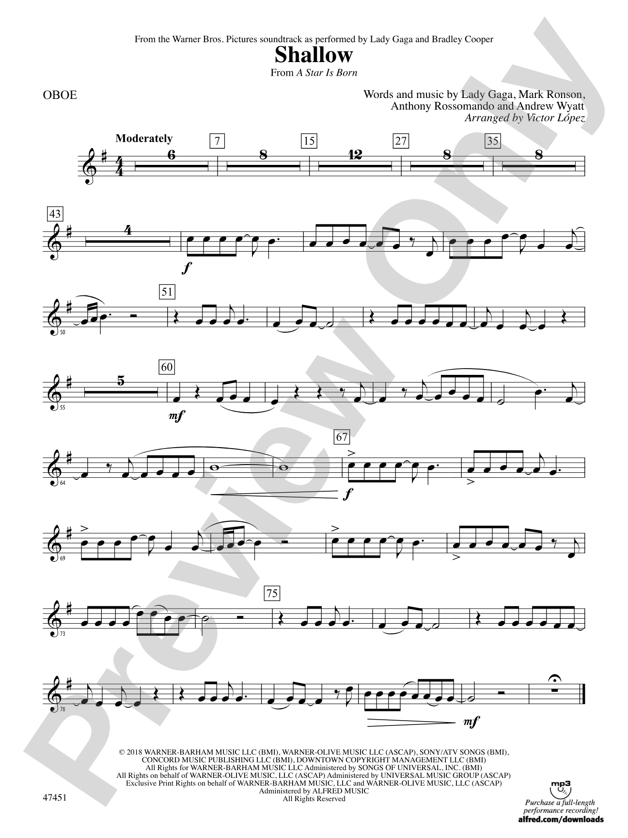 Shallow (from A Star Is Born): Oboe