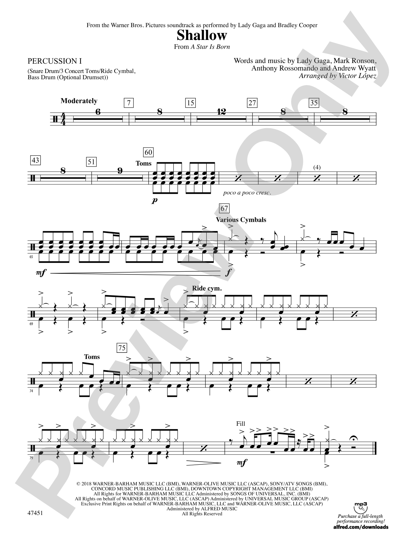 Shallow (from A Star Is Born): 1st Percussion