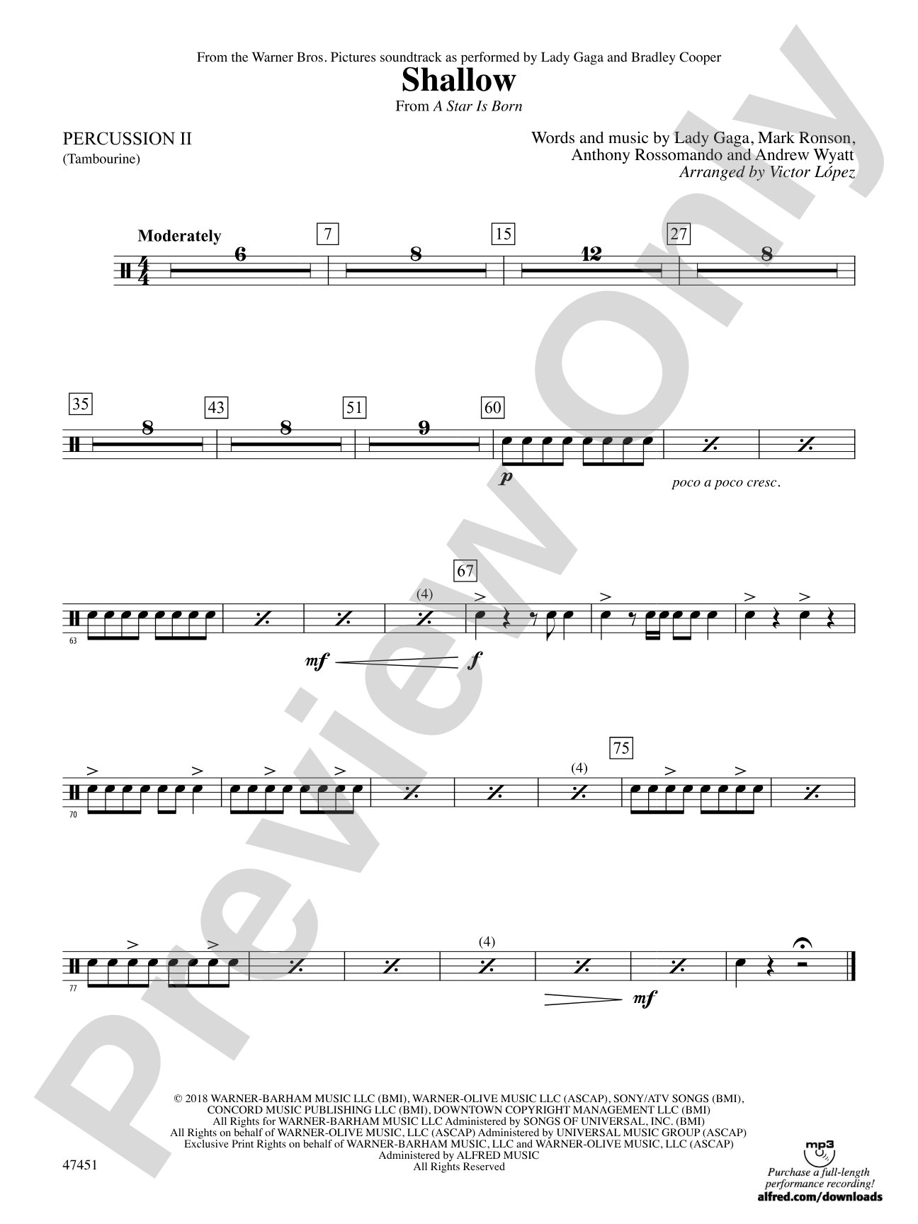 Shallow (from A Star Is Born): 2nd Percussion