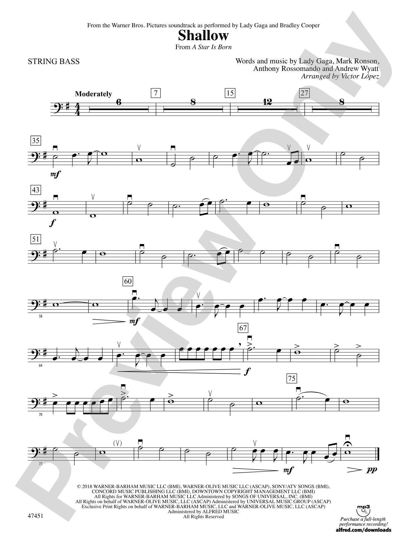 Shallow (from A Star Is Born): String Bass
