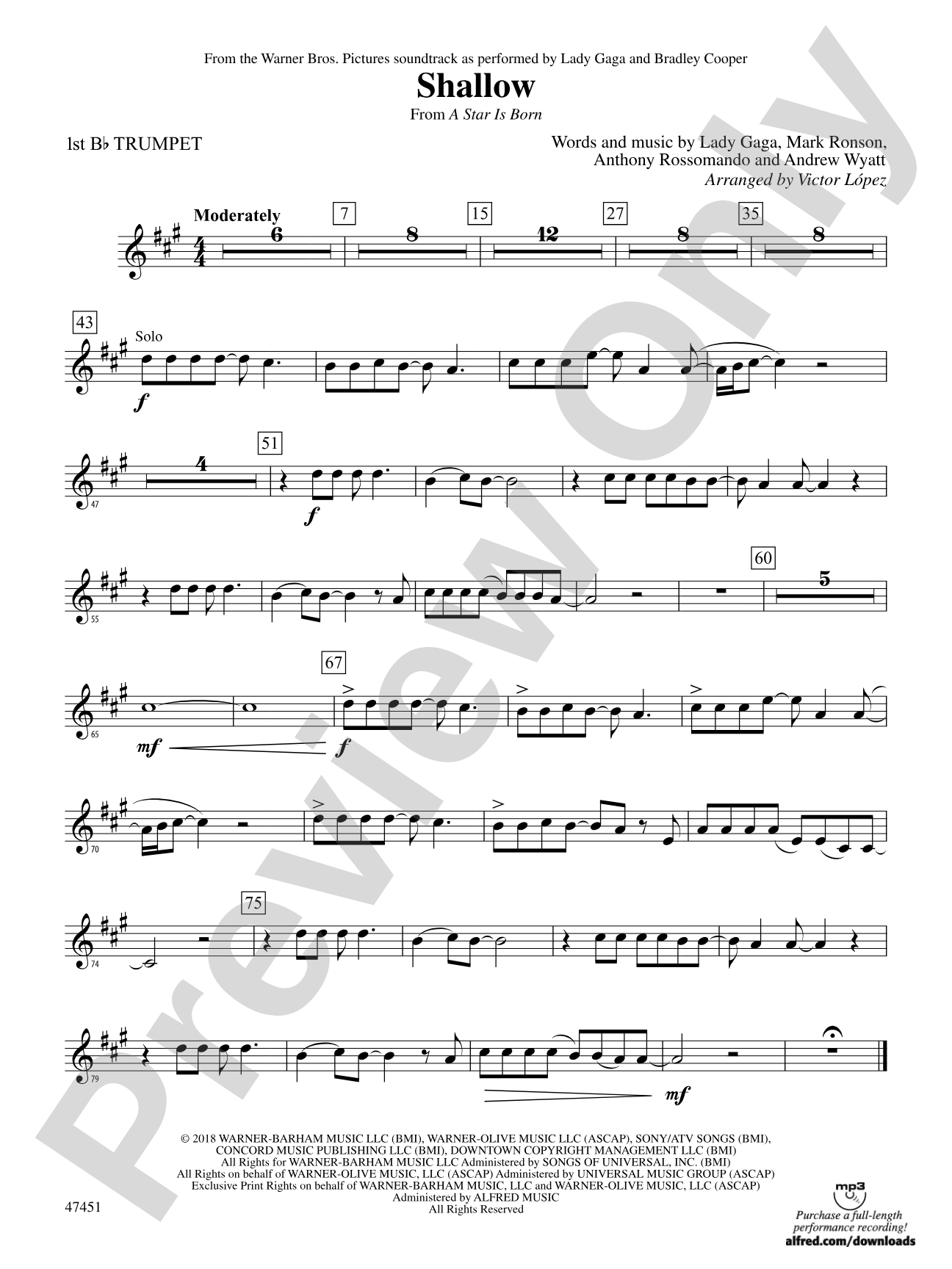 Shallow (from A Star Is Born): 1st B-flat Trumpet