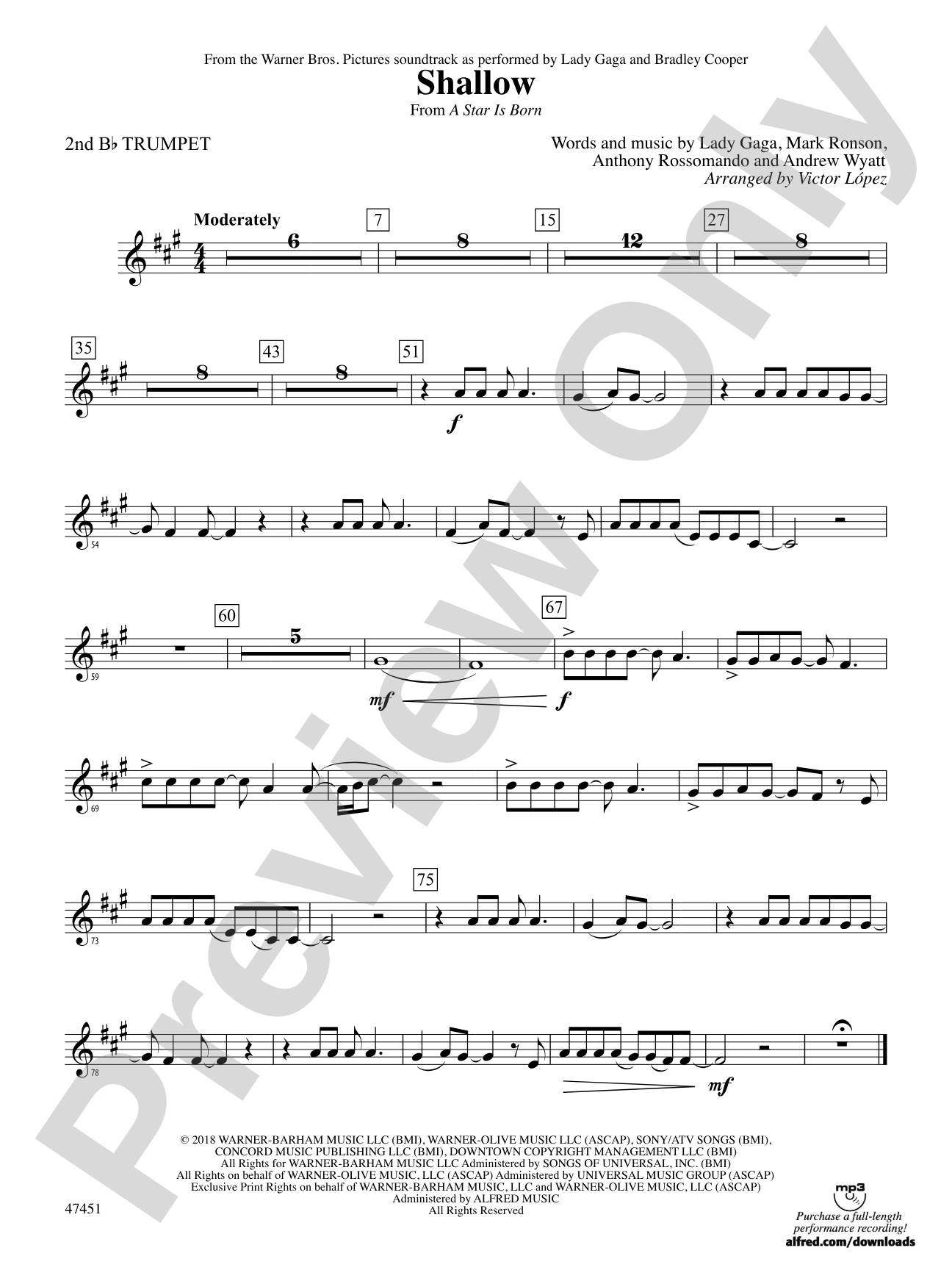 Shallow (from A Star Is Born): 2nd B-flat Trumpet
