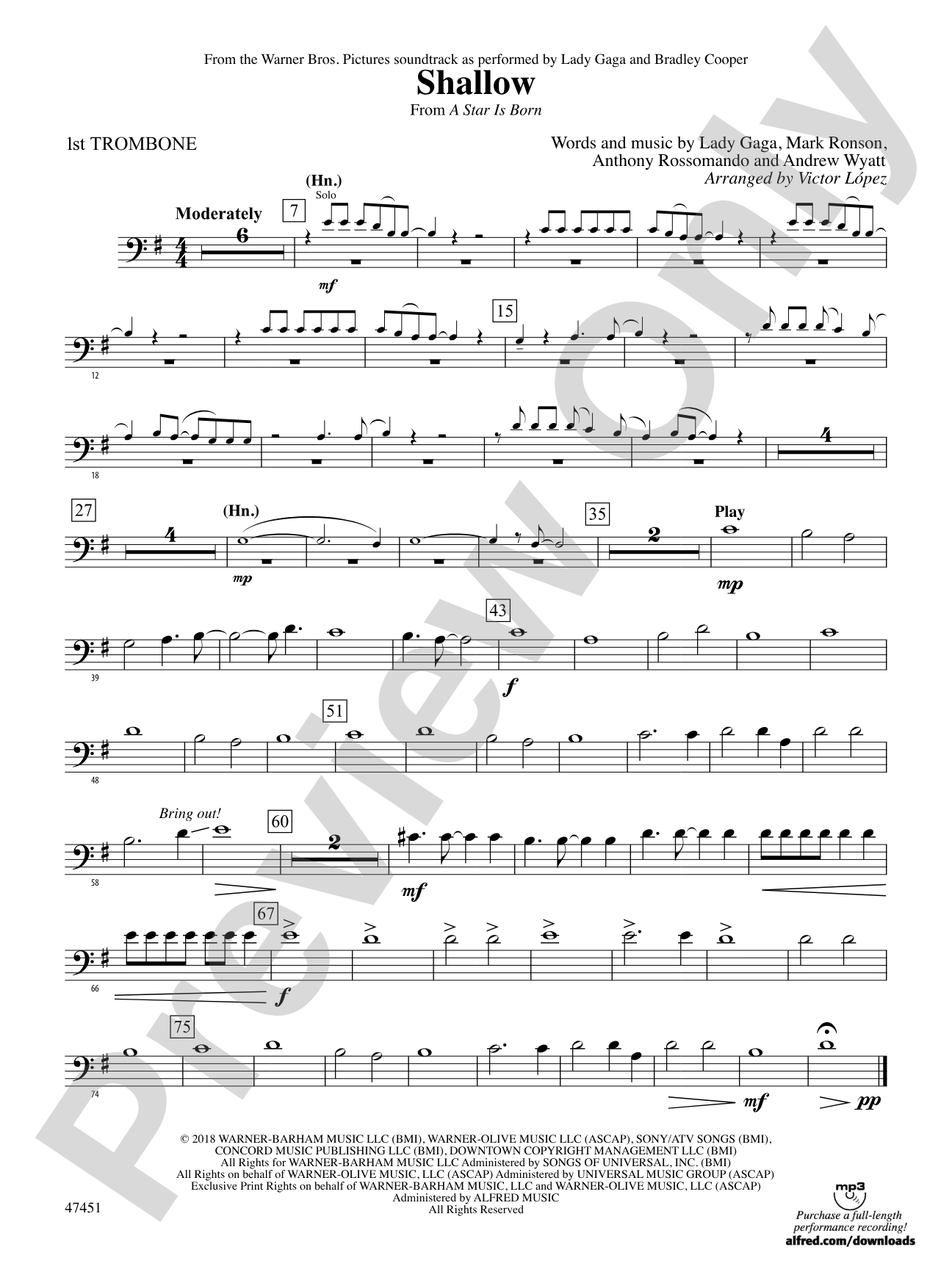 Shallow (from A Star Is Born): 1st Trombone