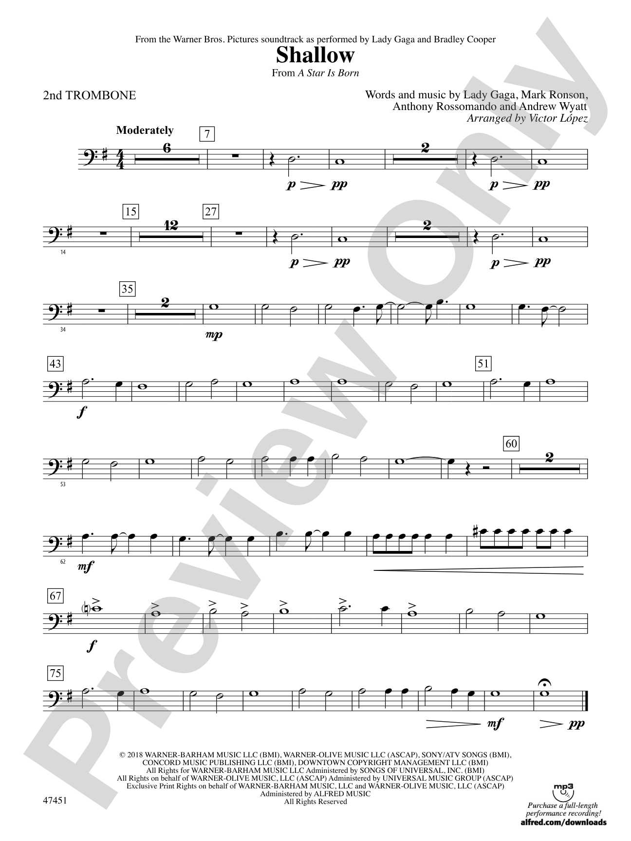 Shallow (from A Star Is Born): 2nd Trombone