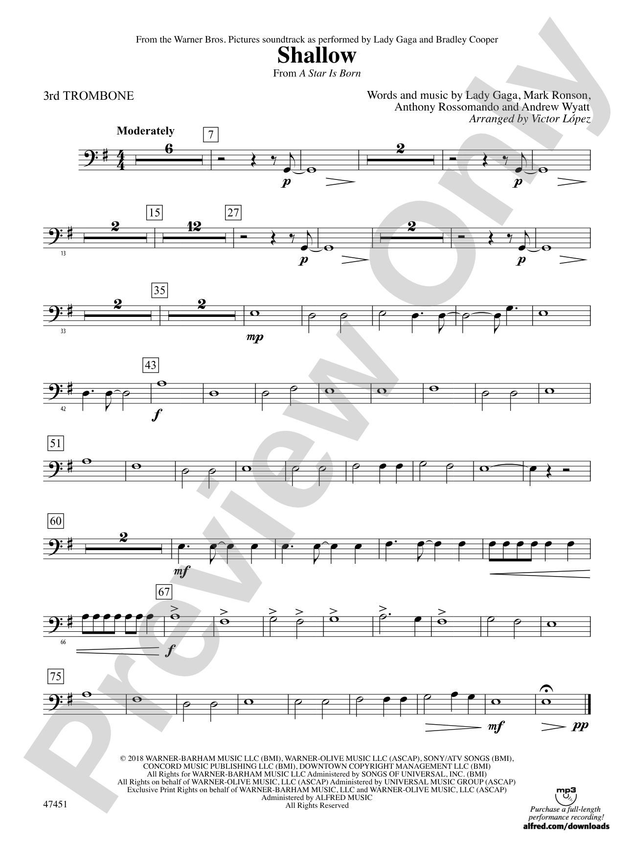 Shallow (from A Star Is Born): 3rd Trombone