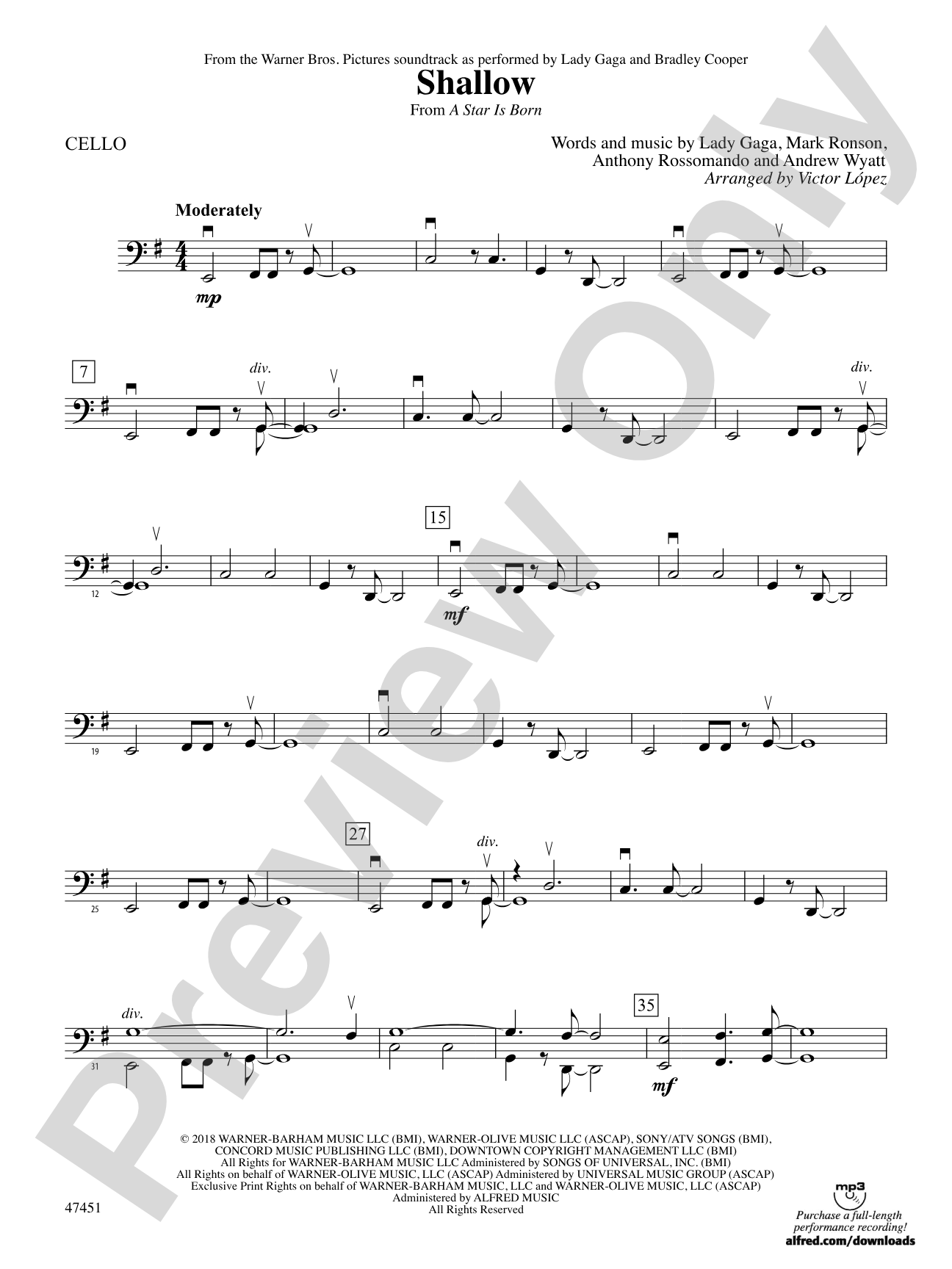 Shallow (from A Star Is Born): Cello