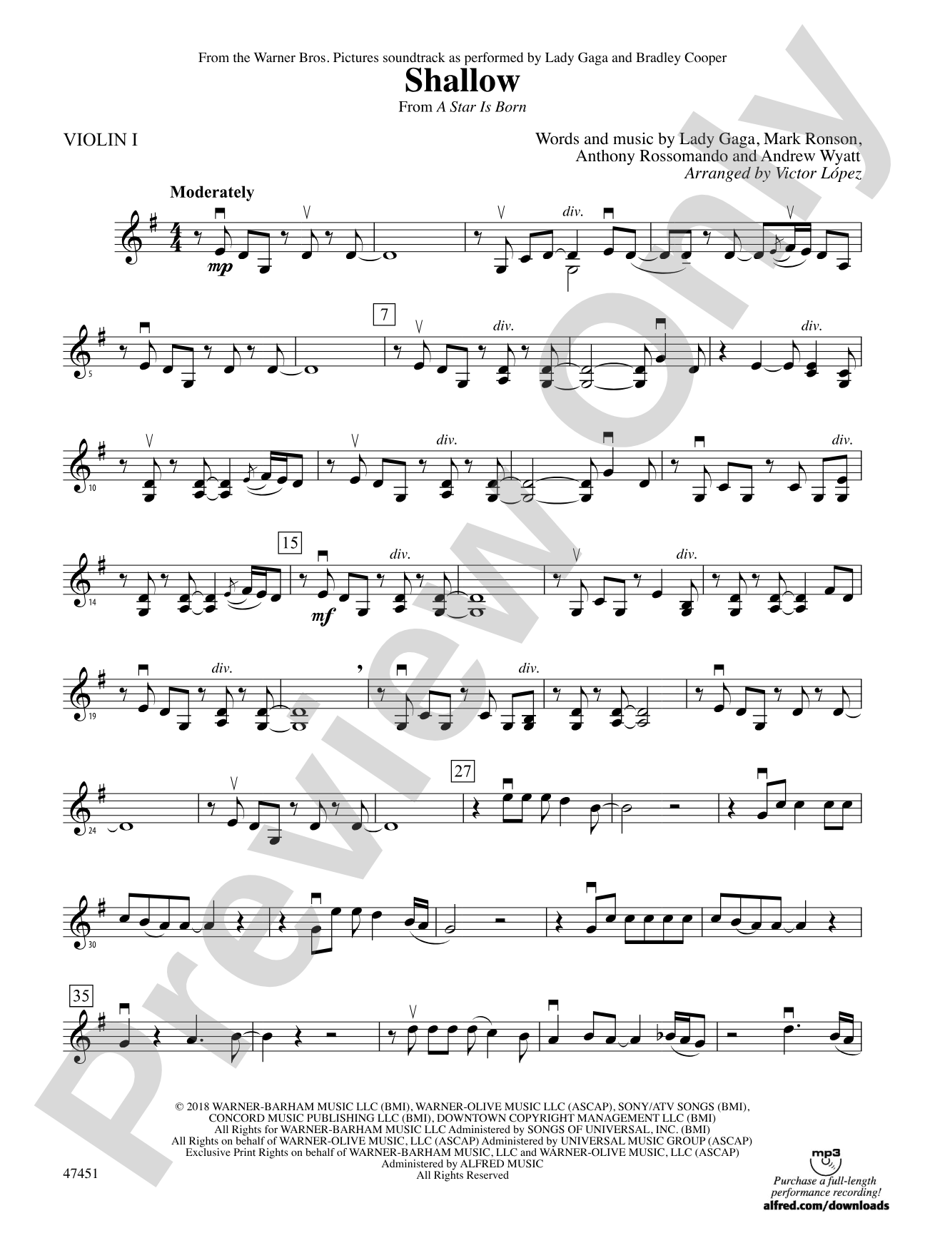 Shallow (from A Star Is Born): 1st Violin
