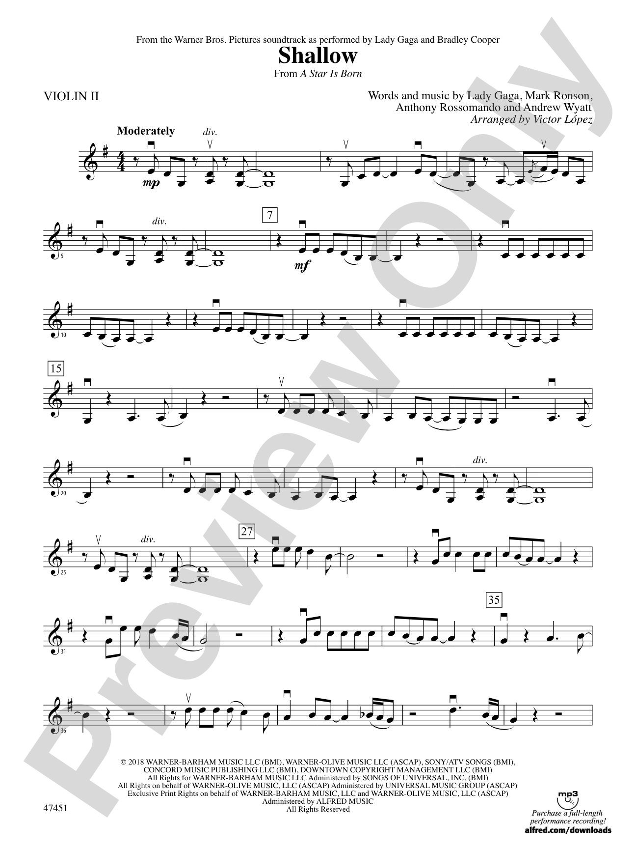 Shallow (from A Star Is Born): 2nd Violin