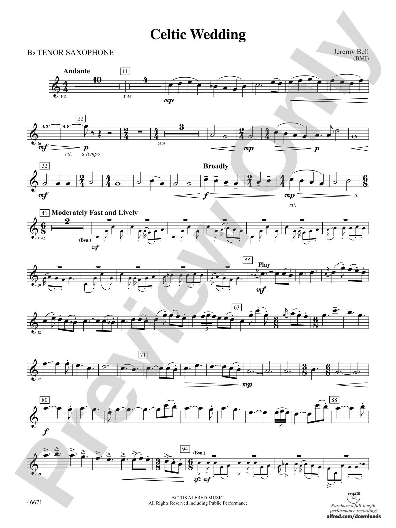 Celtic Wedding: B-flat Tenor Saxophone