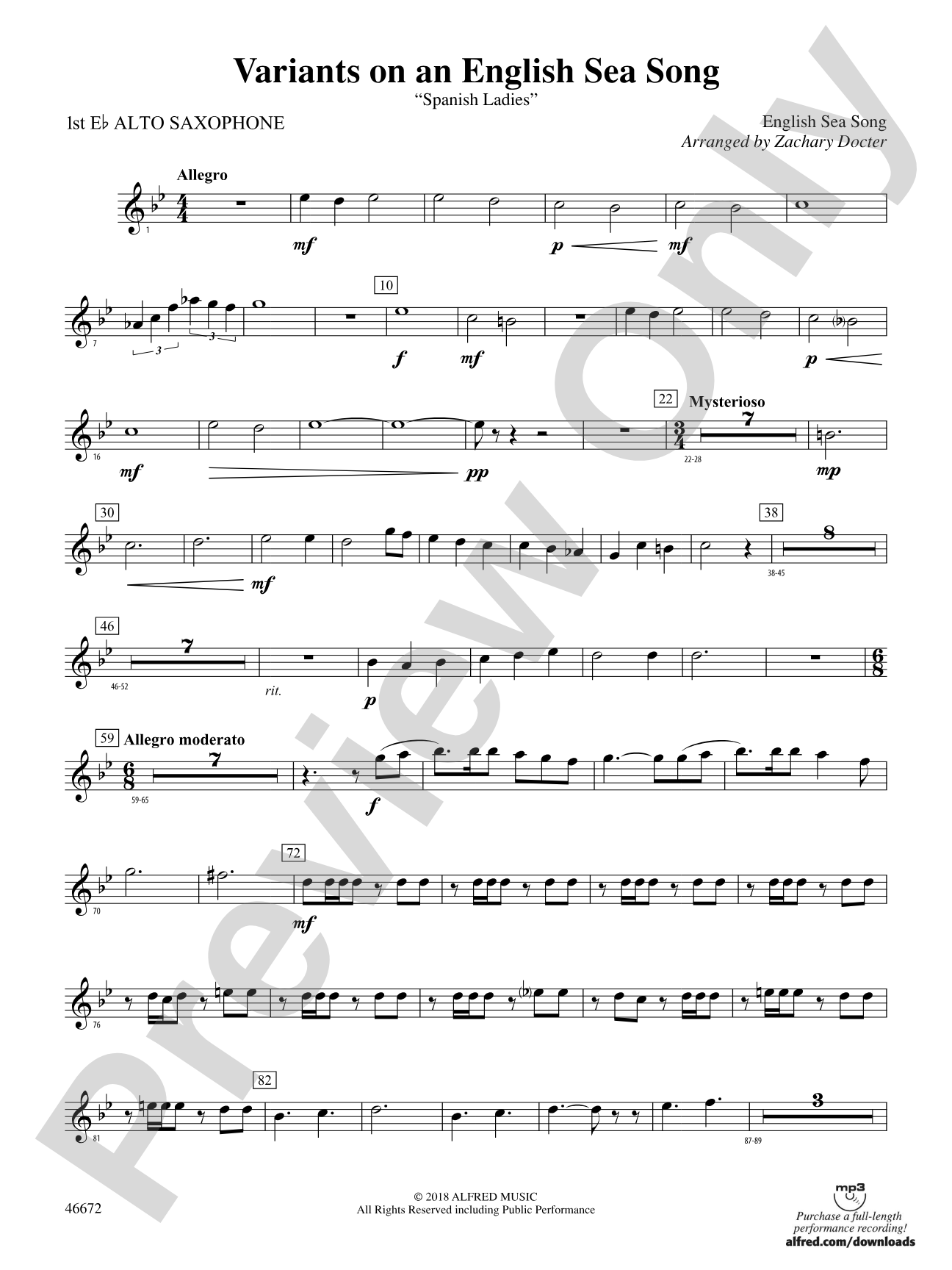 Variants on an English Sea Song: E-flat Alto Saxophone