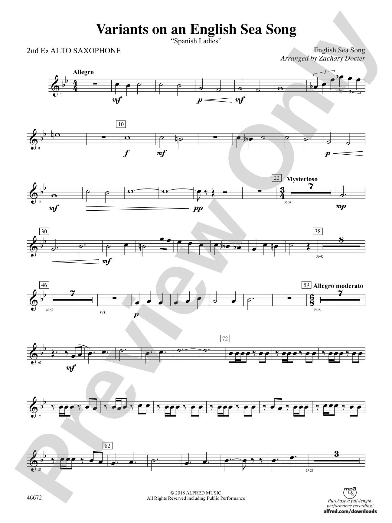 Variants on an English Sea Song: 2nd E-flat Alto Saxophone