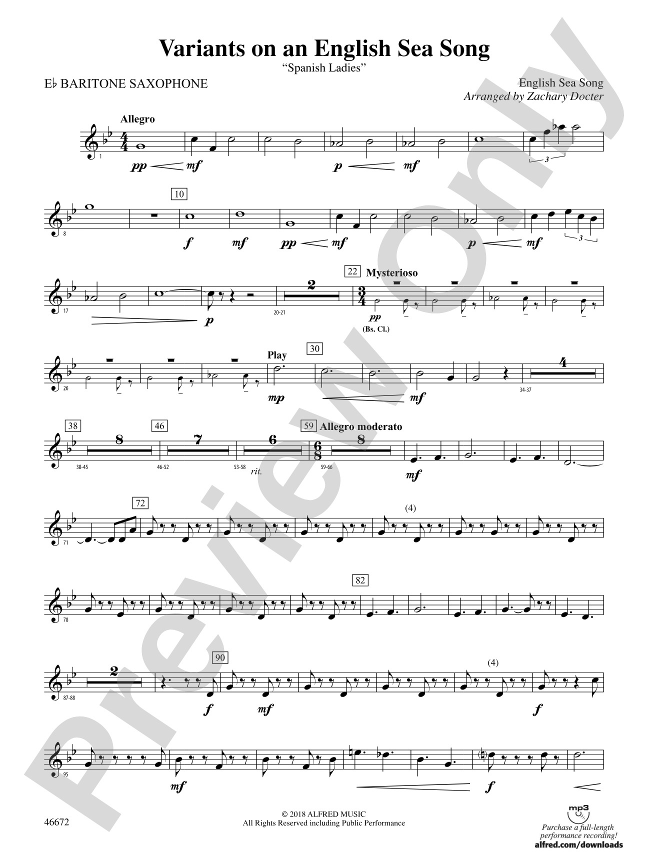 Variants on an English Sea Song: E-flat Baritone Saxophone