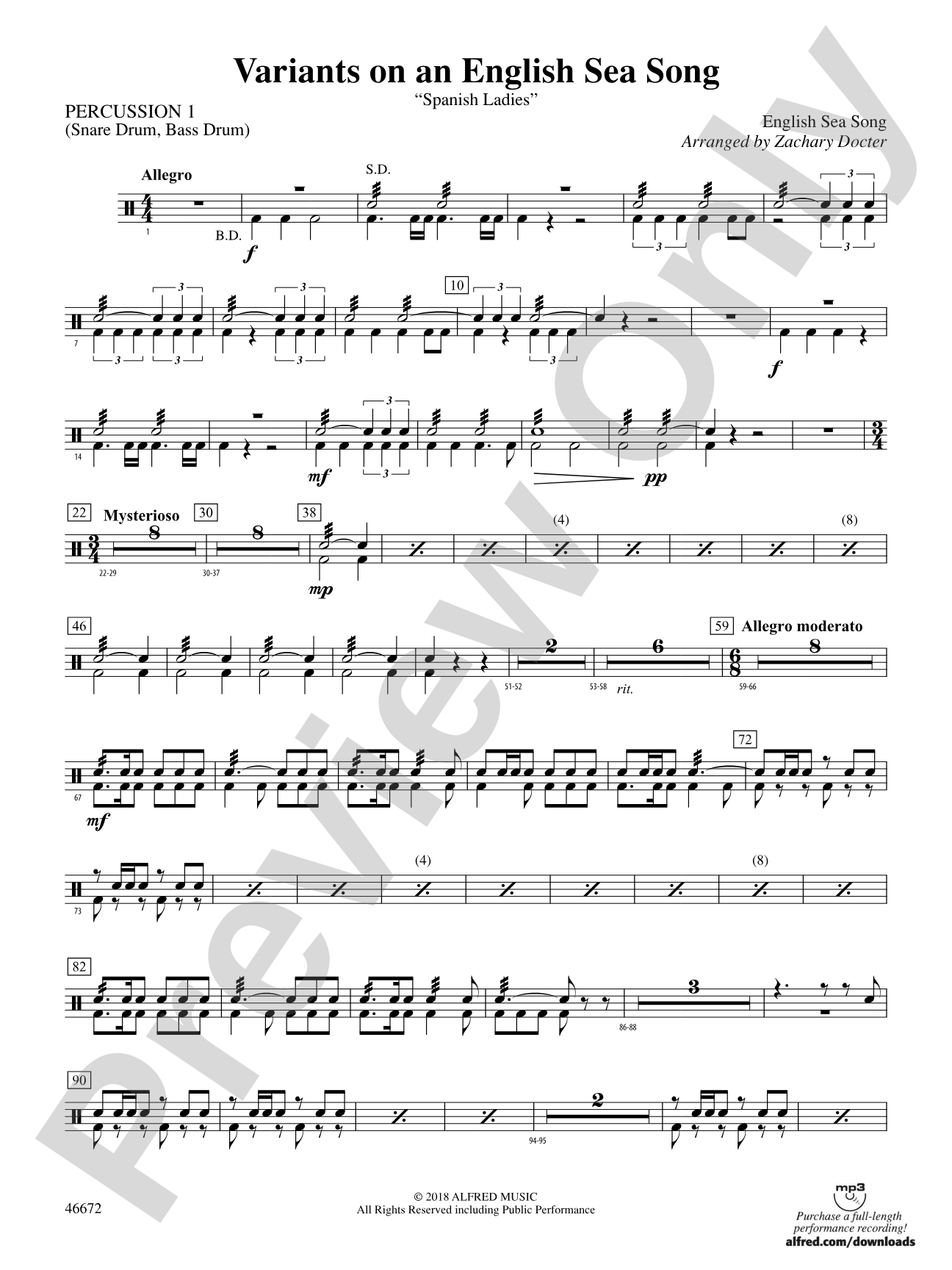 Variants on an English Sea Song: 1st Percussion