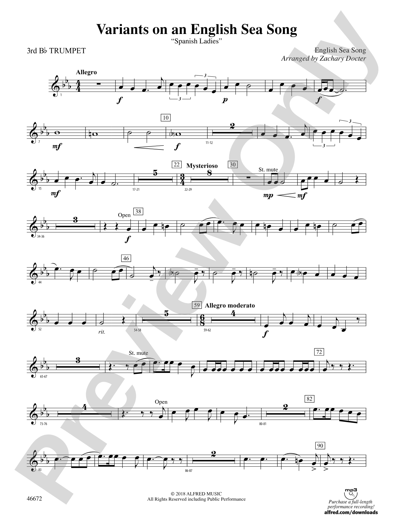 Variants on an English Sea Song: 3rd B-flat Trumpet