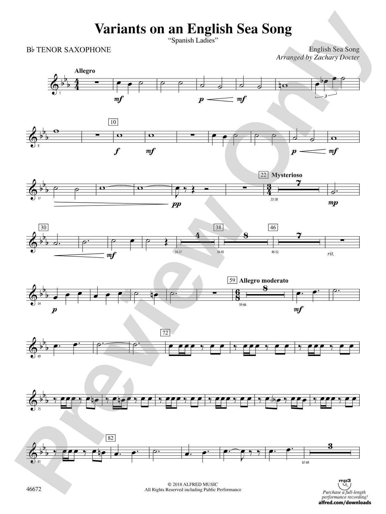 Variants on an English Sea Song: B-flat Tenor Saxophone