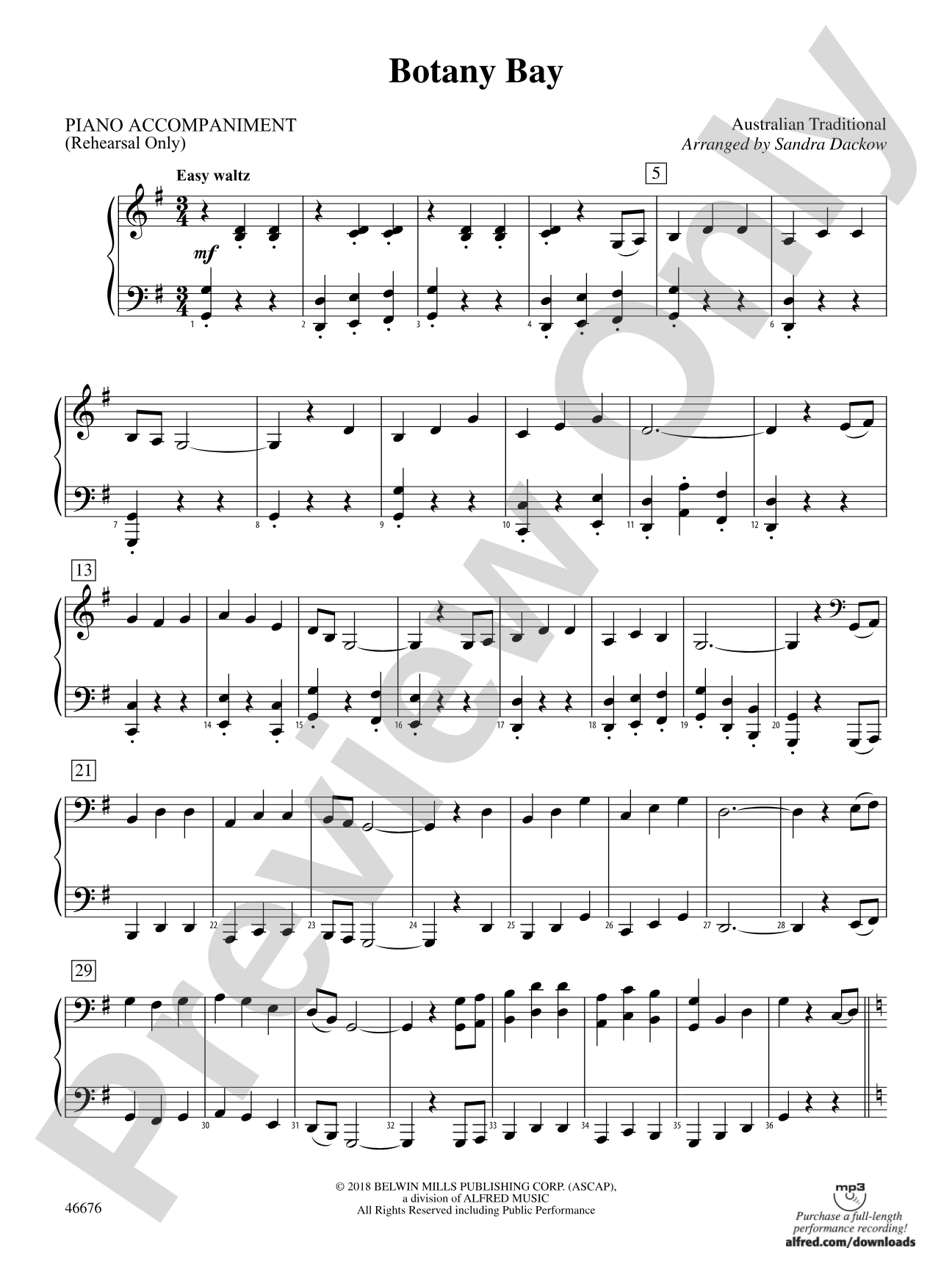 Botany Bay: Piano Accompaniment