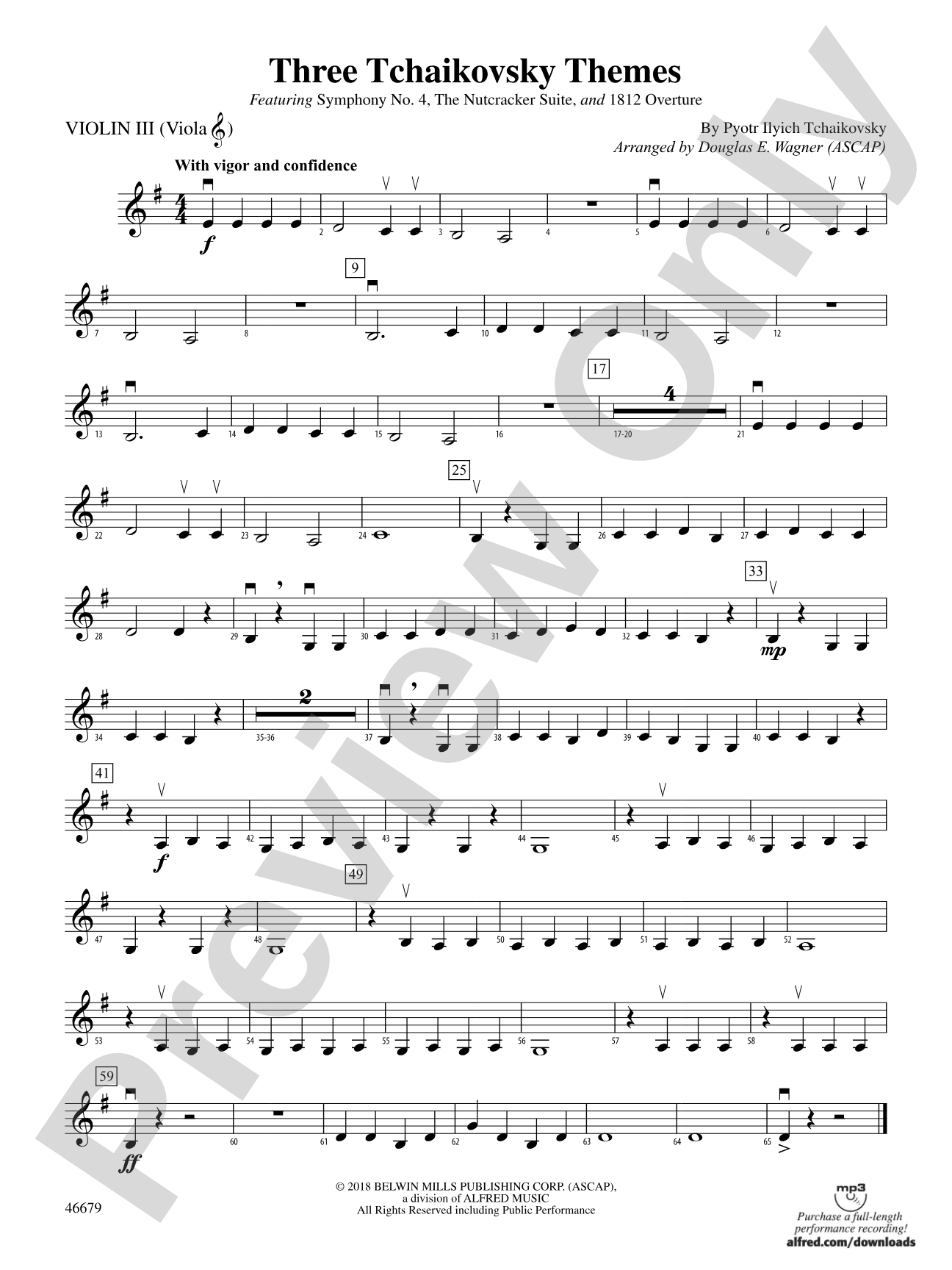 Three Tchaikovsky Themes: 3rd Violin (Viola [TC])