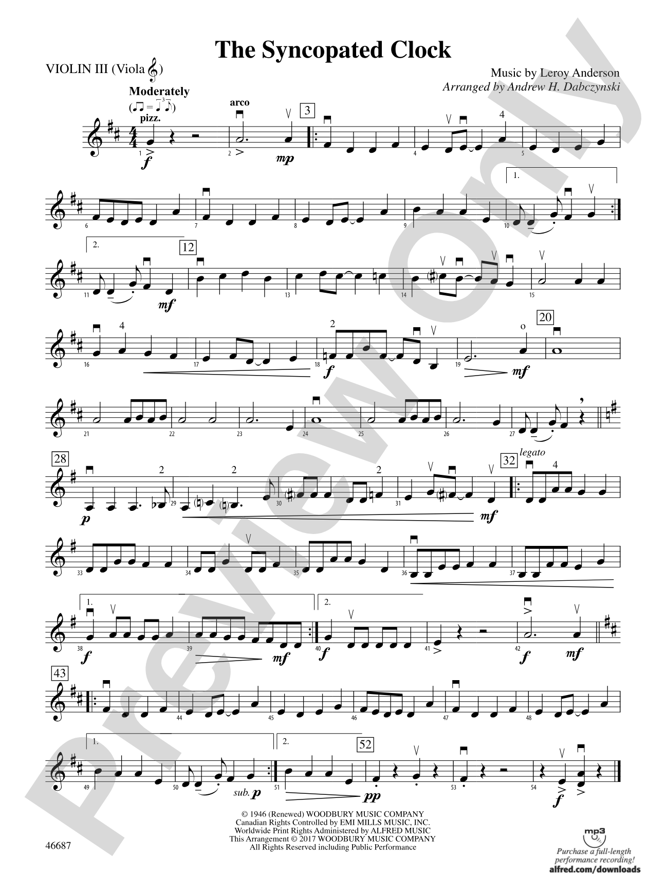 The Syncopated Clock: 3rd Violin (Viola [TC])