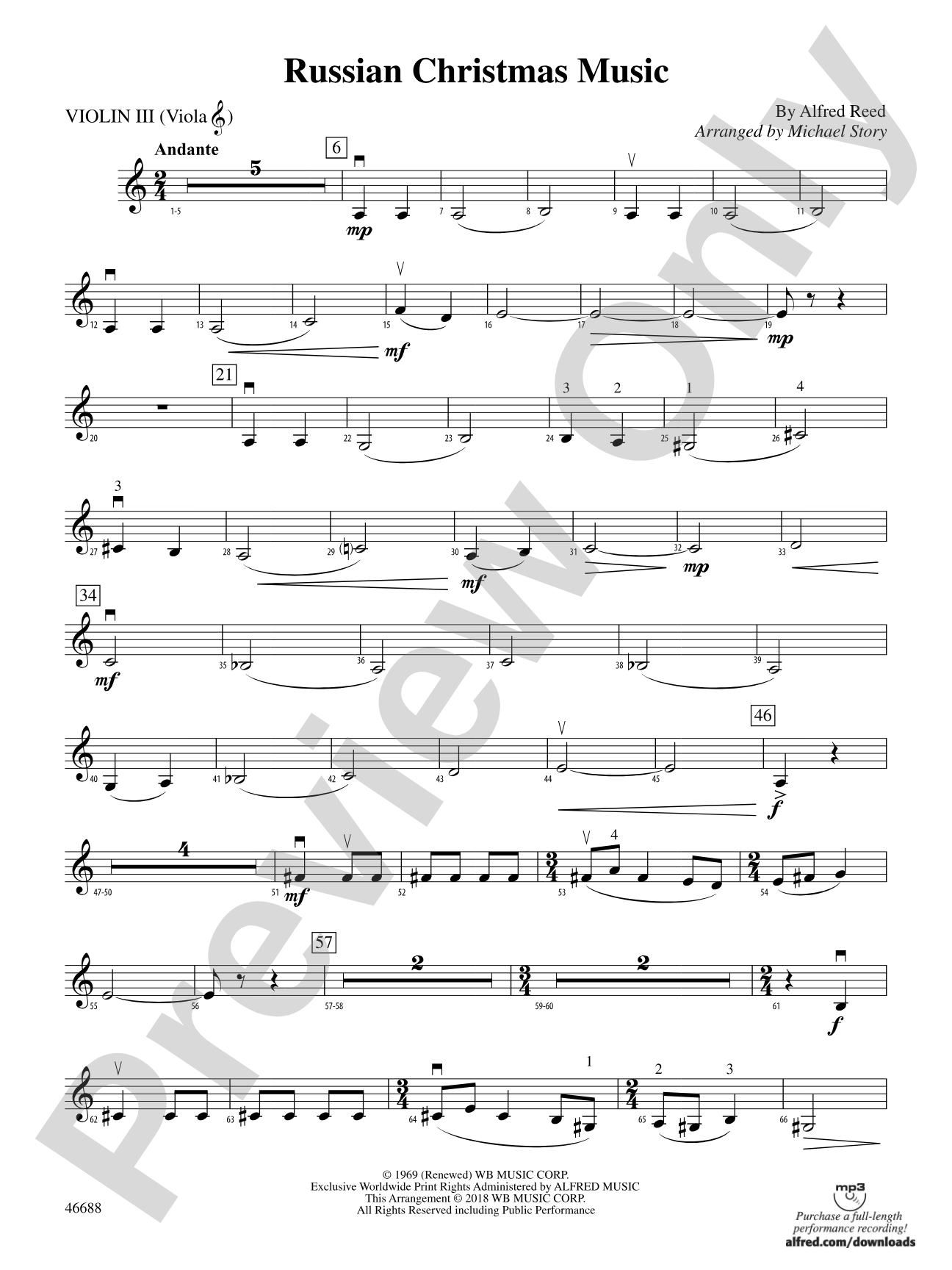 Russian Christmas Music: 3rd Violin (Viola [TC])