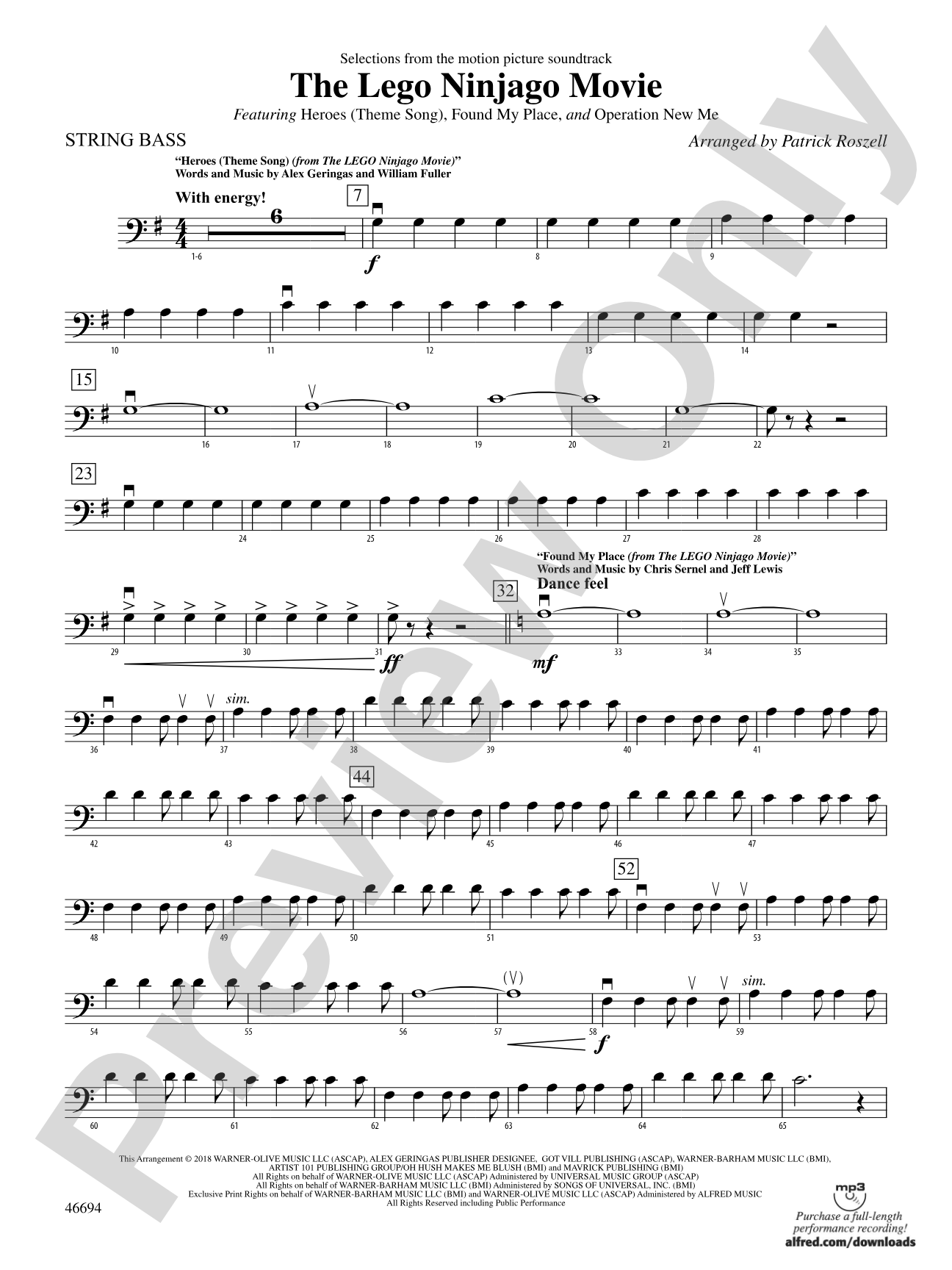 The LEGO® Ninjago® Movie™: Selections from the Motion Picture Soundtrack: String Bass