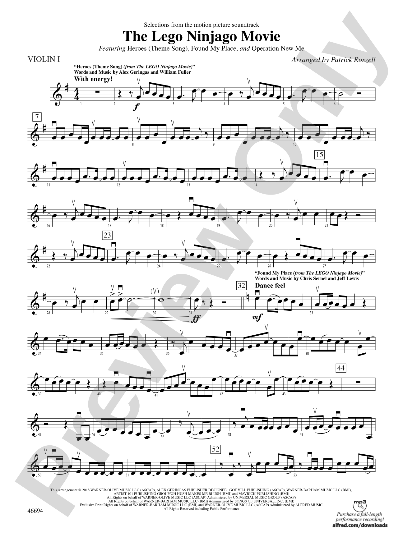 The LEGO® Ninjago® Movie™: Selections from the Motion Picture Soundtrack: 1st Violin