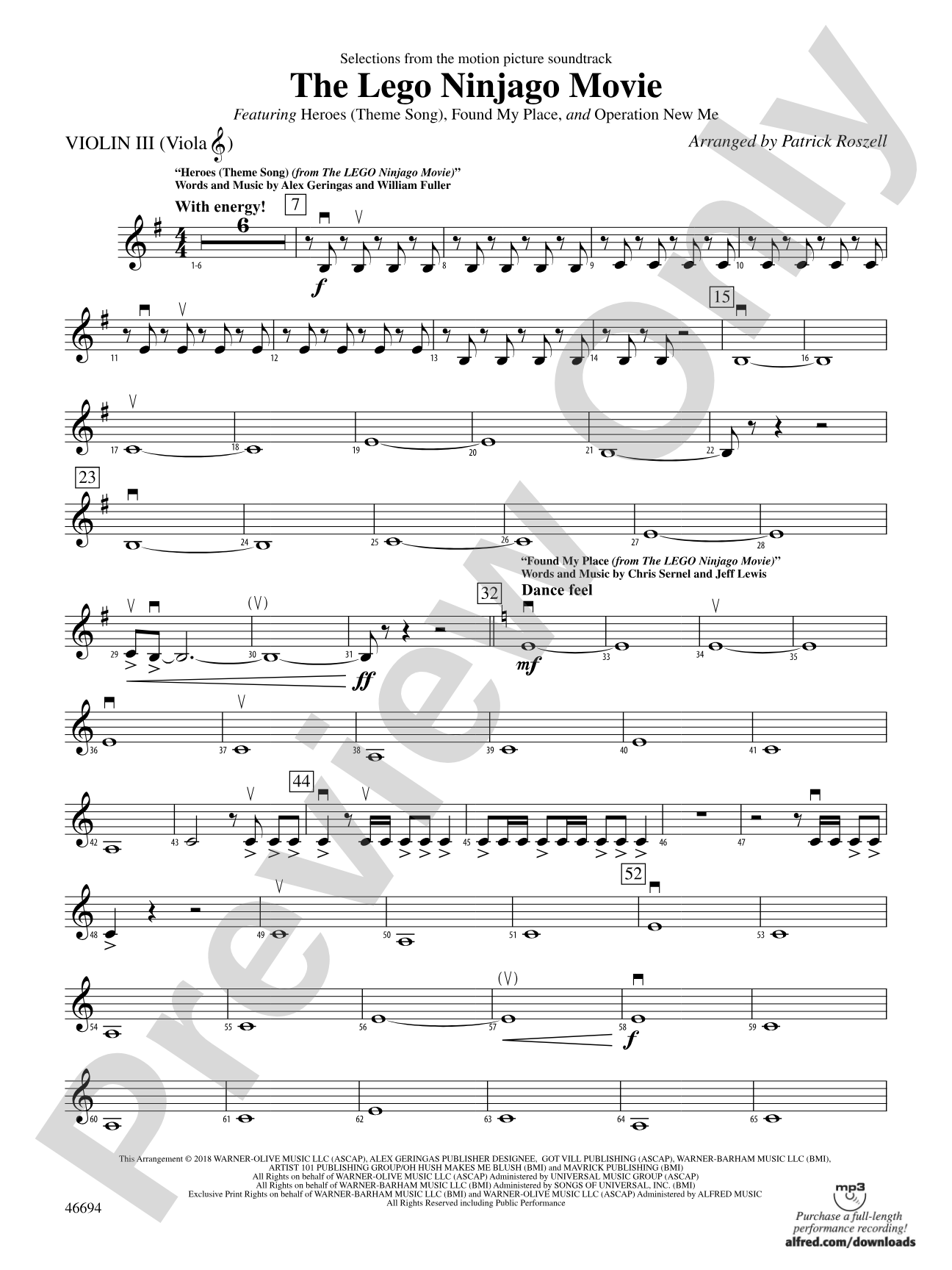 The LEGO® Ninjago® Movie™: Selections from the Motion Picture Soundtrack: 3rd Violin (Viola [TC])