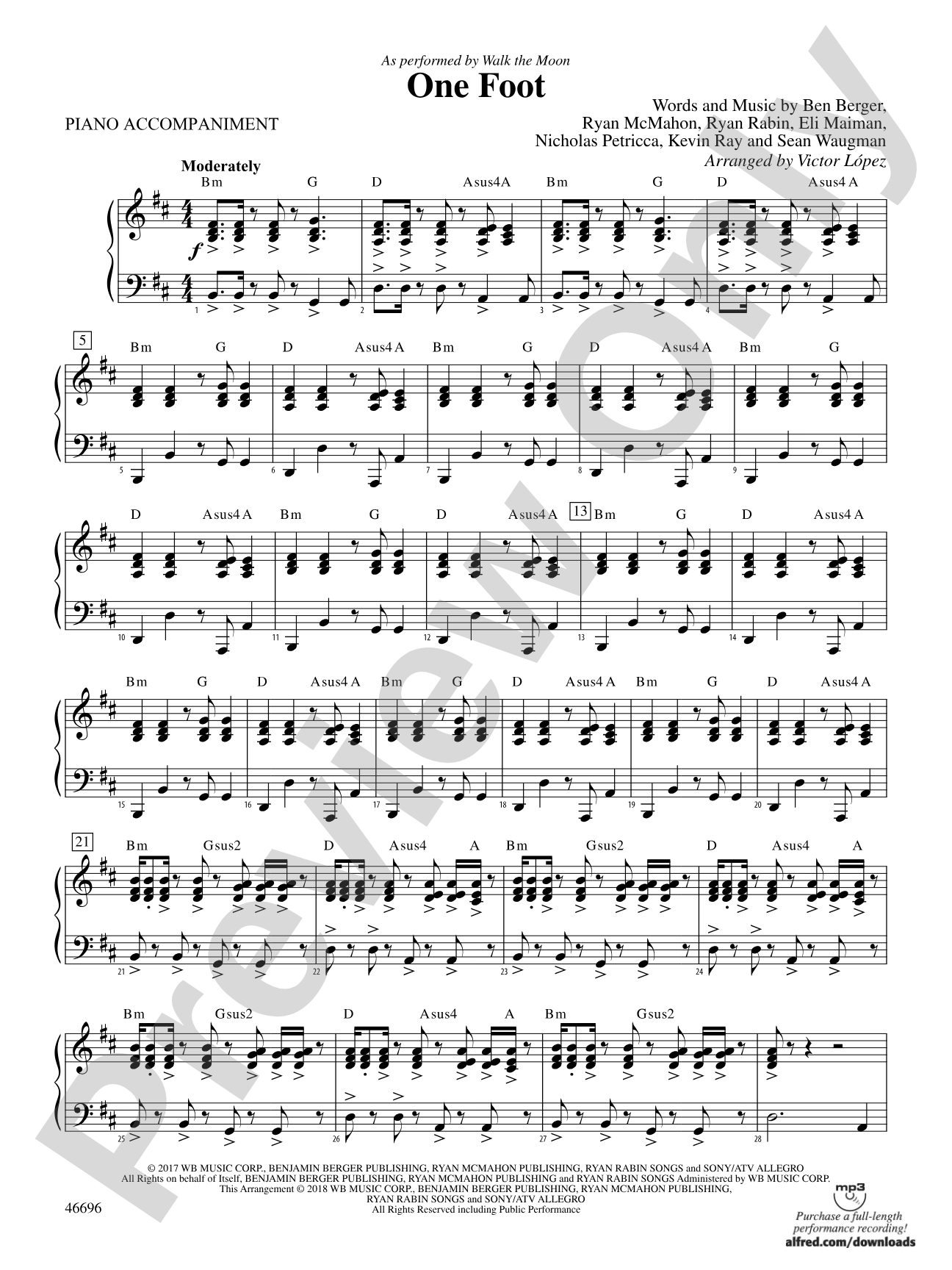 One Foot: Piano Accompaniment
