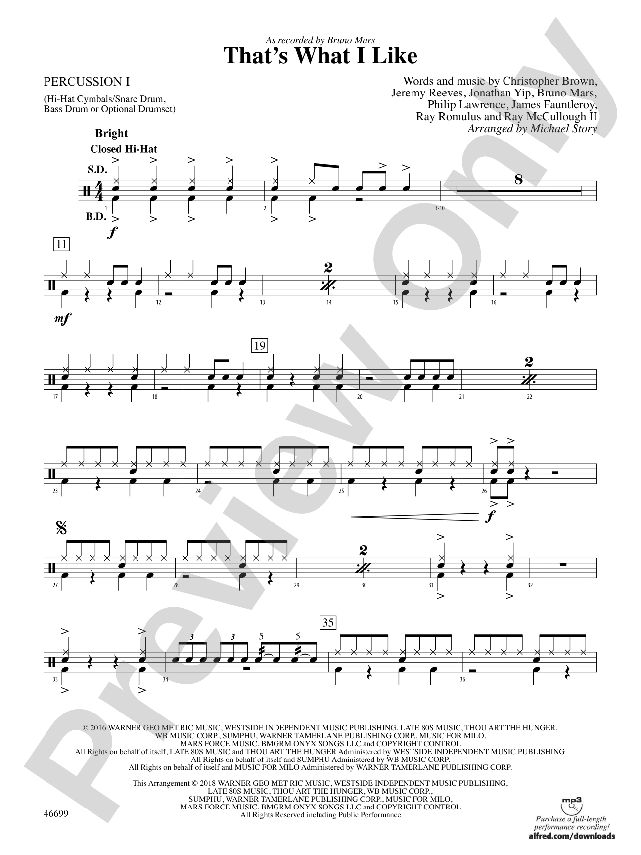 That's What I Like: 1st Percussion