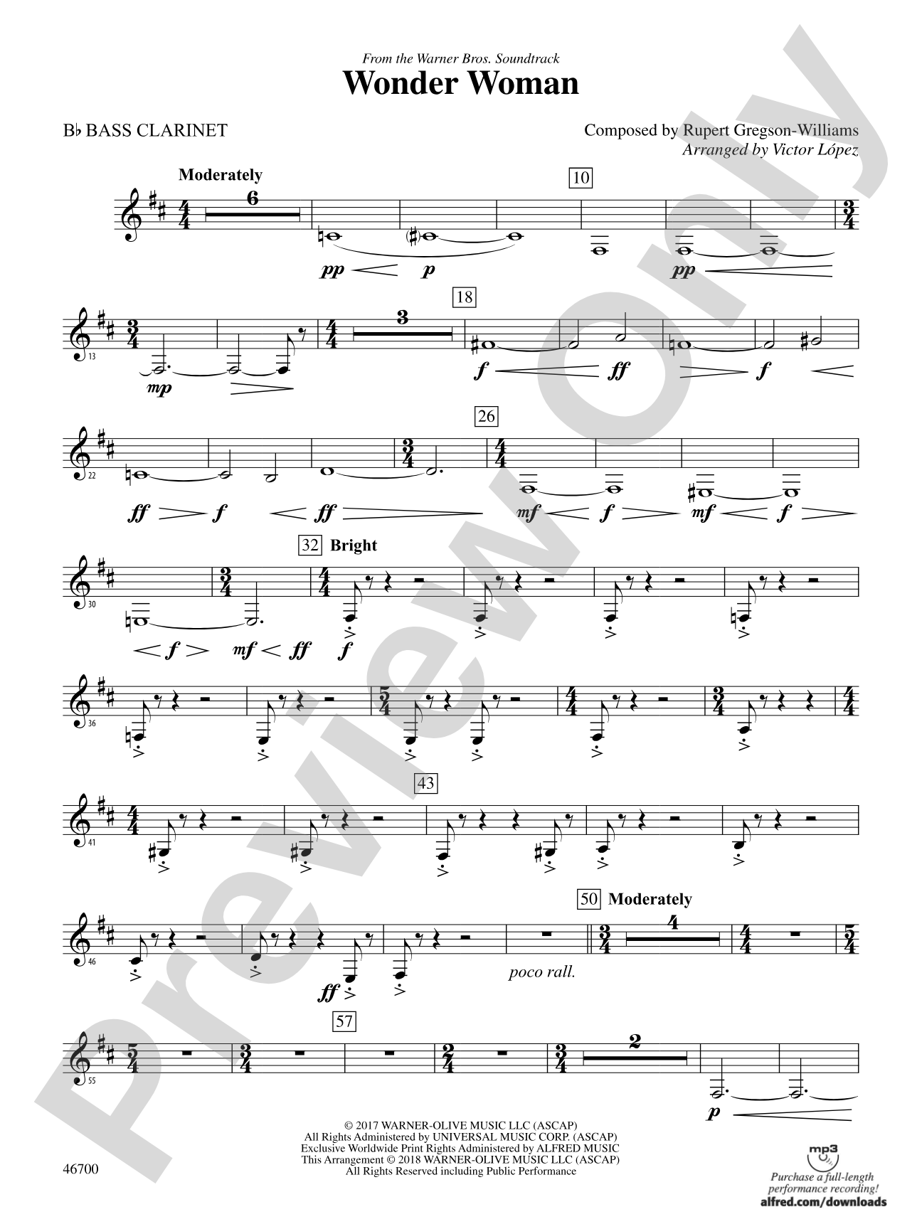 Wonder Woman: From the Warner Bros. Soundtrack: B-flat Bass Clarinet