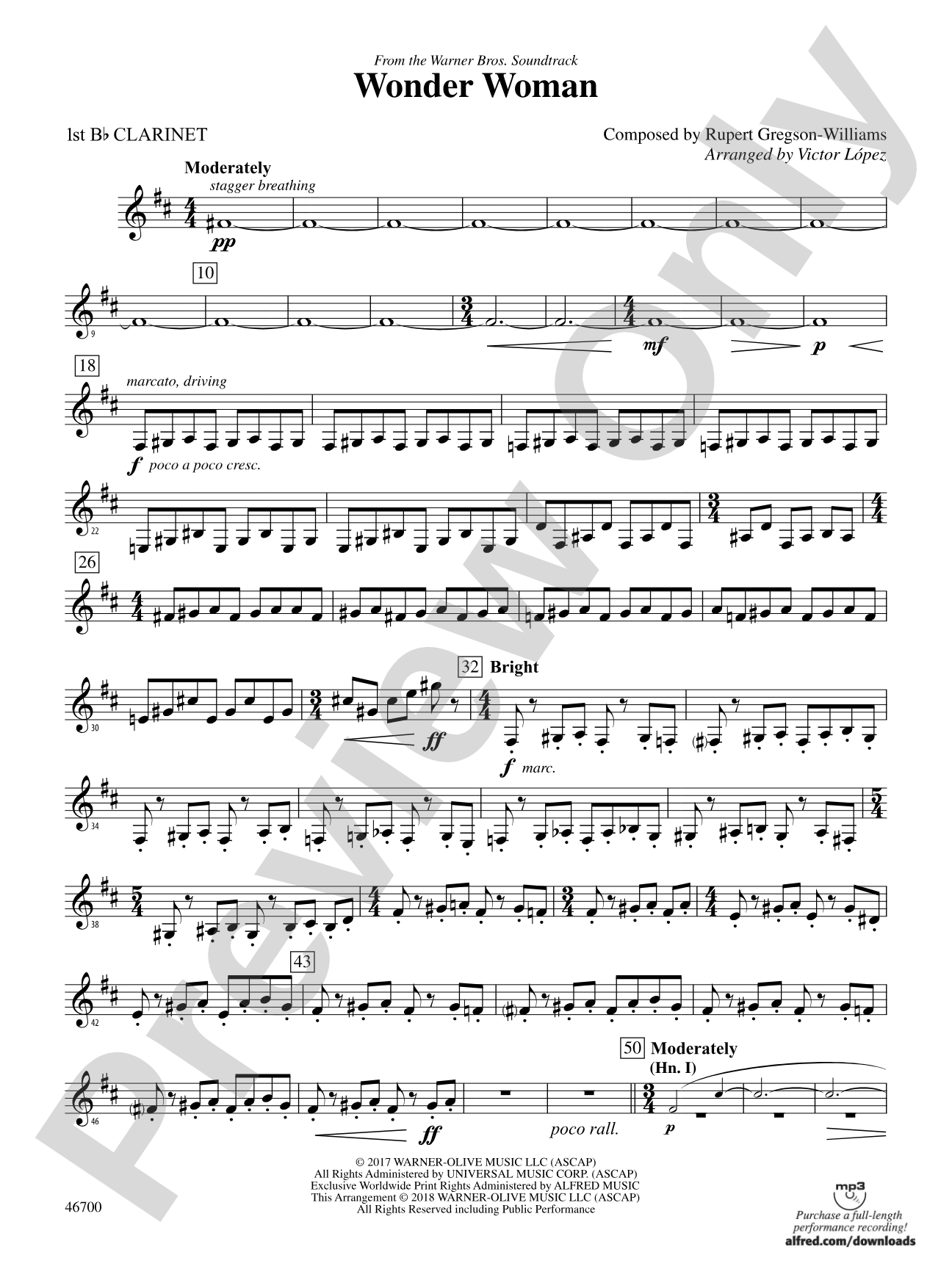 Wonder Woman: From the Warner Bros. Soundtrack: 1st B-flat Clarinet