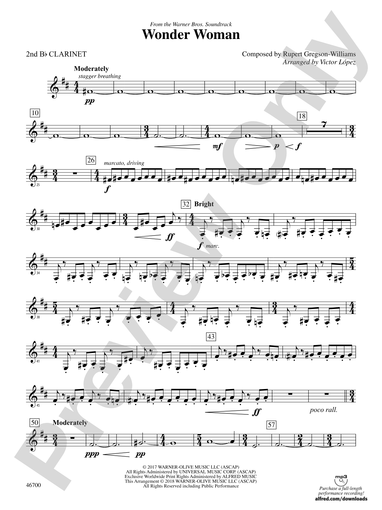 Wonder Woman: From the Warner Bros. Soundtrack: 2nd B-flat Clarinet