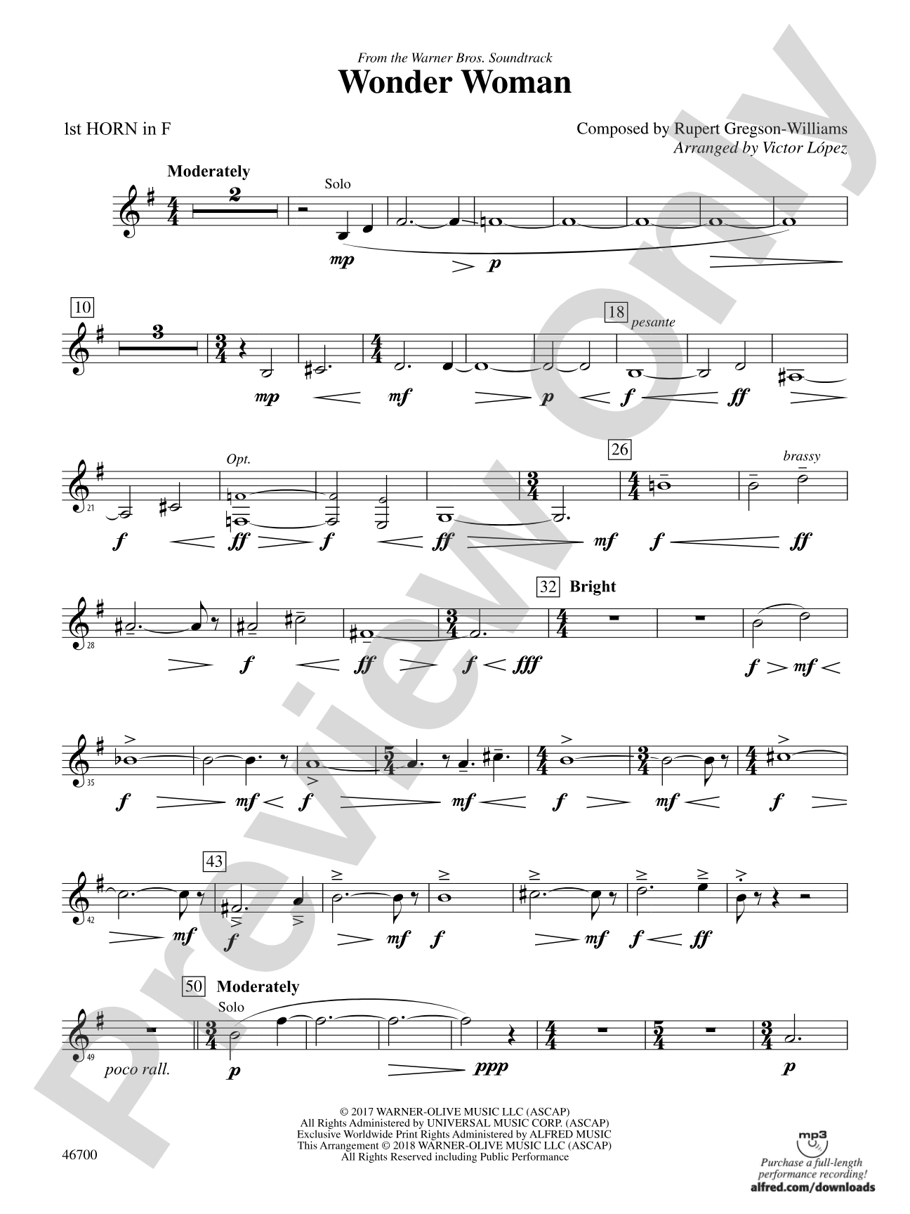 Wonder Woman: From the Warner Bros. Soundtrack: 1st F Horn