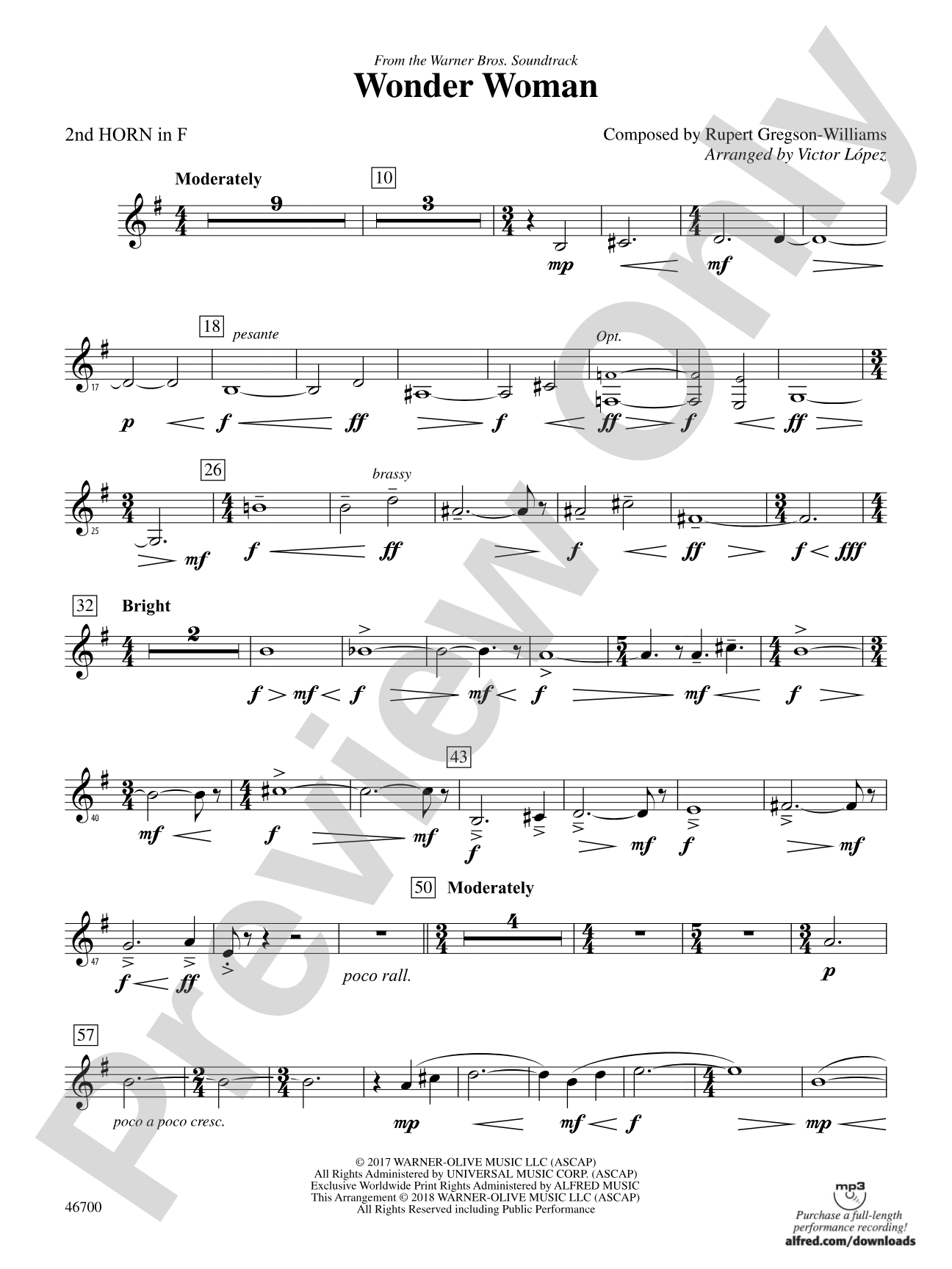 Wonder Woman: From the Warner Bros. Soundtrack: 2nd F Horn