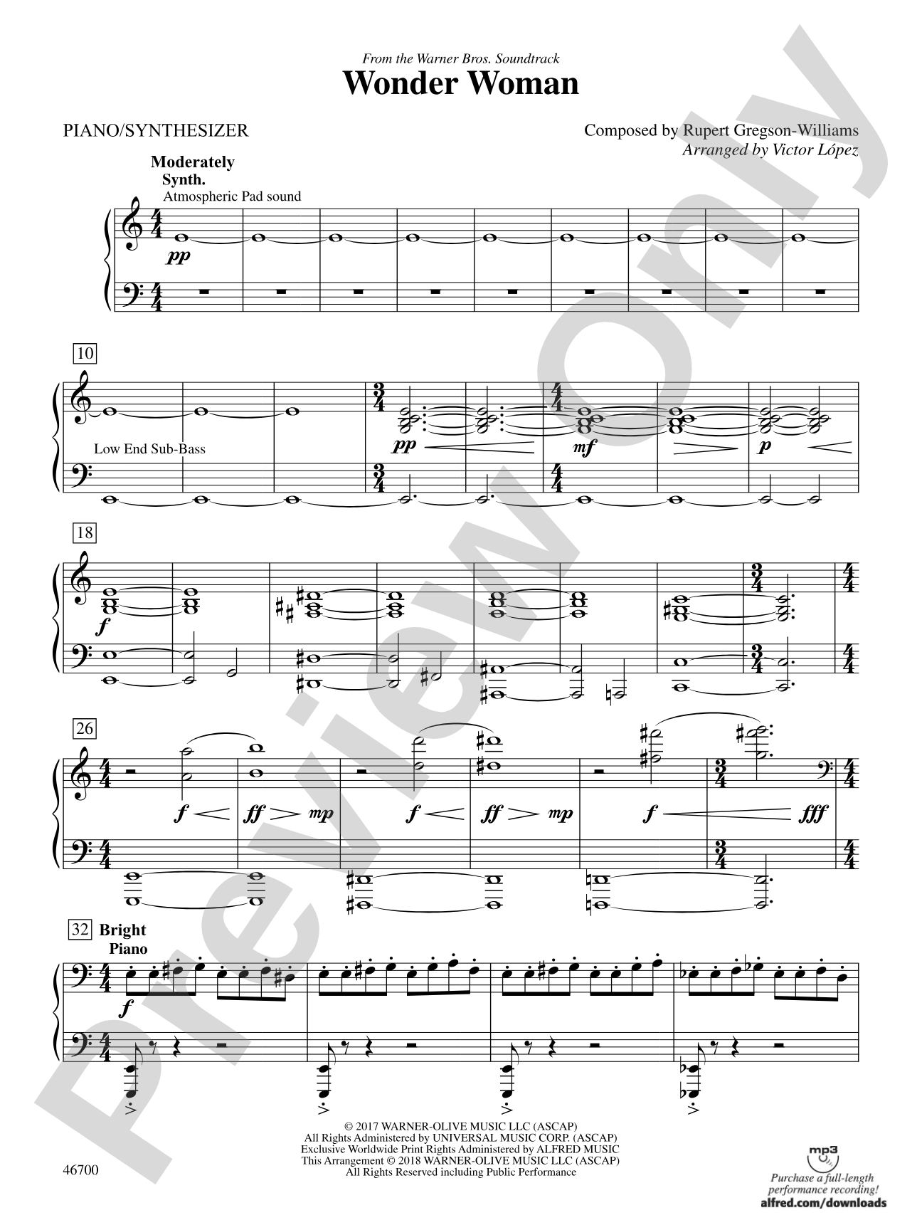 Wonder Woman: From the Warner Bros. Soundtrack: Piano Accompaniment