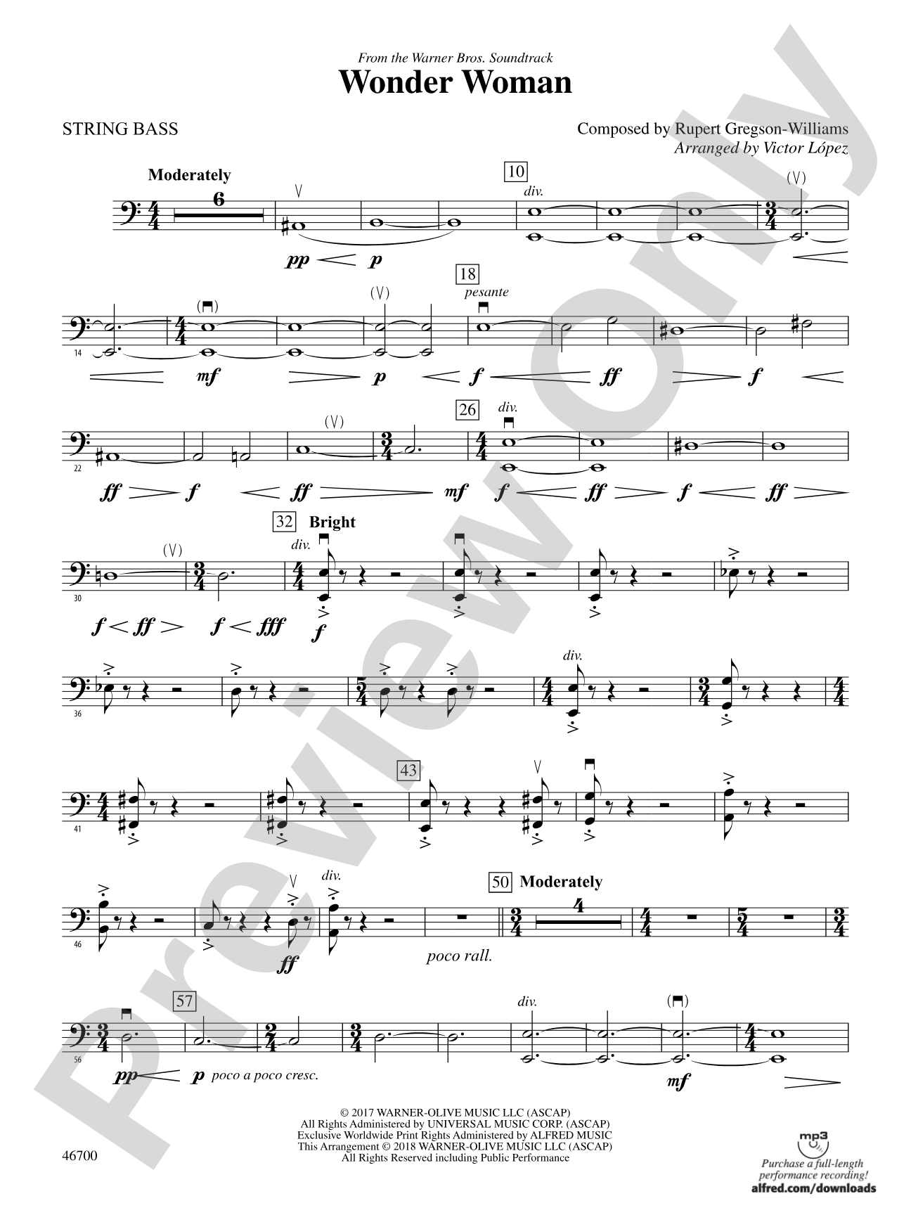 Wonder Woman: From the Warner Bros. Soundtrack: String Bass