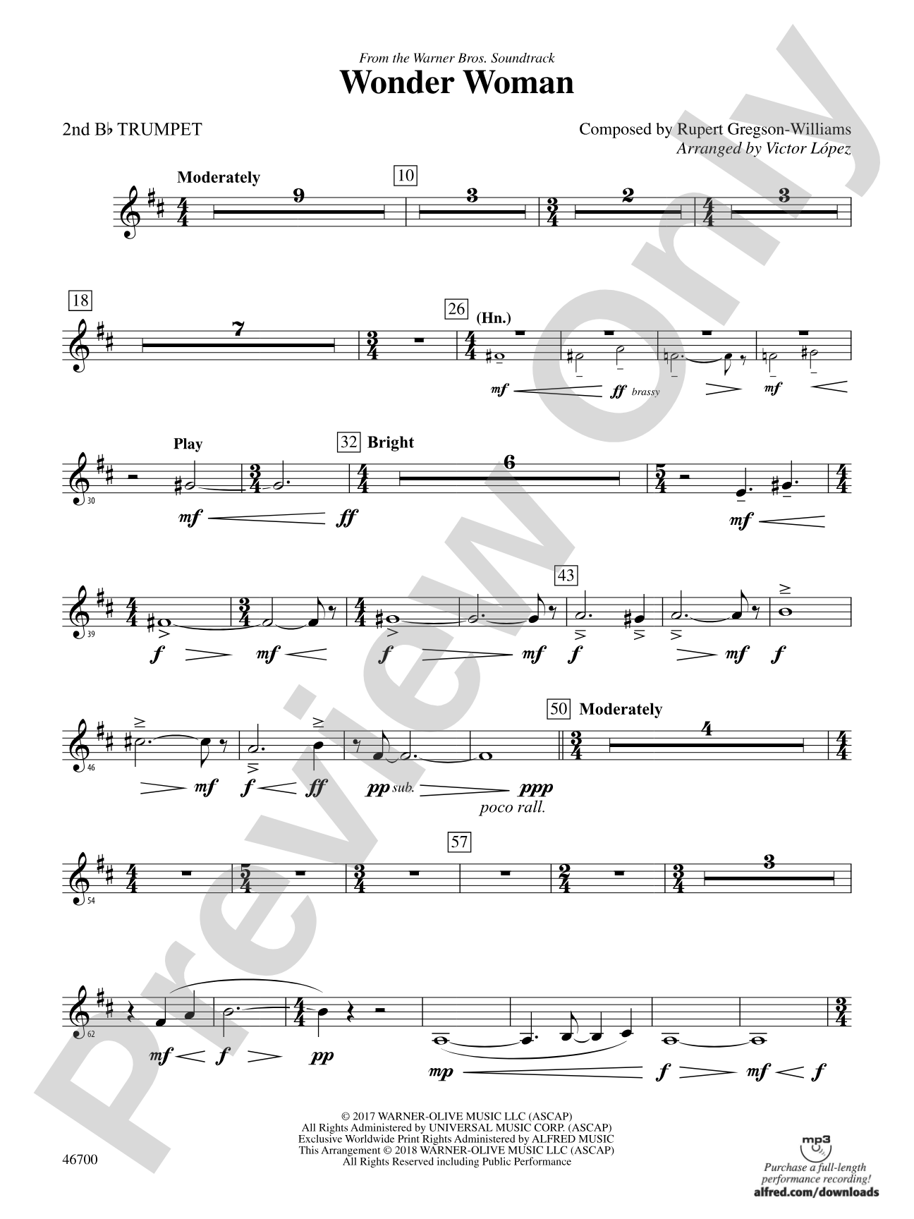 Wonder Woman: From the Warner Bros. Soundtrack: 2nd B-flat Trumpet
