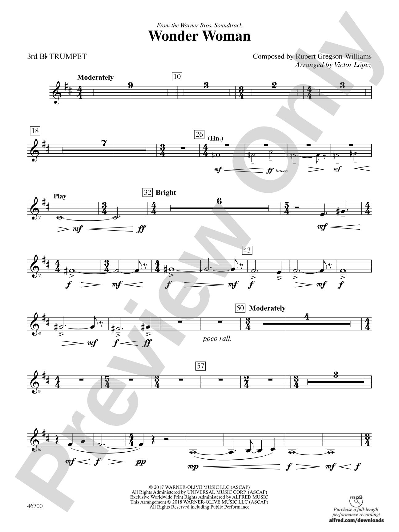 Wonder Woman: From the Warner Bros. Soundtrack: 3rd B-flat Trumpet