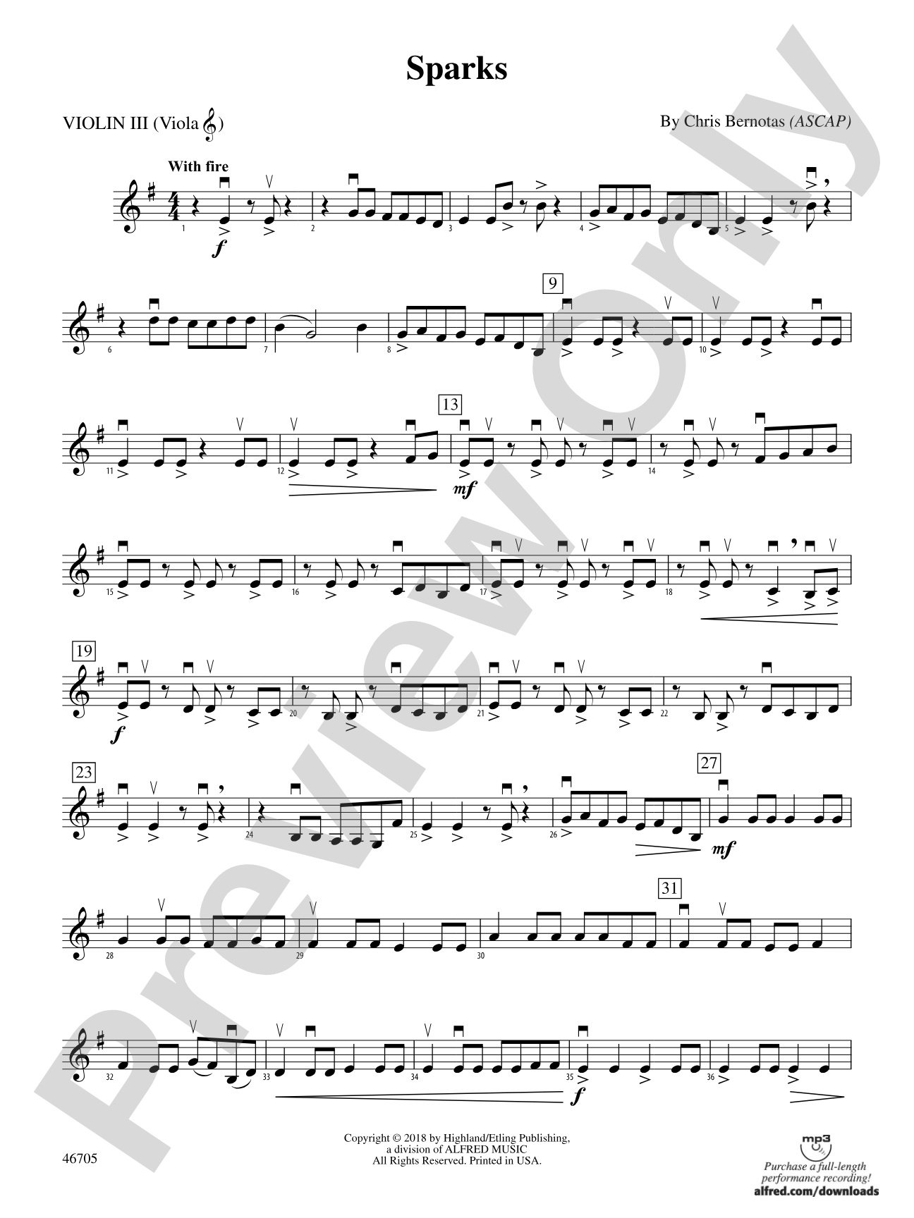 Sparks: 3rd Violin (Viola [TC])