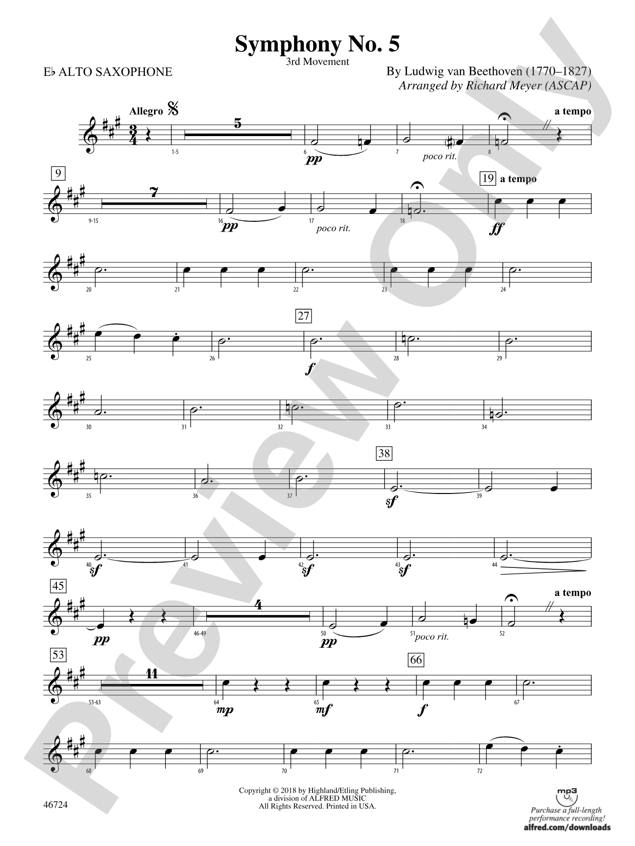 Symphony No. 5: E-flat Alto Saxophone