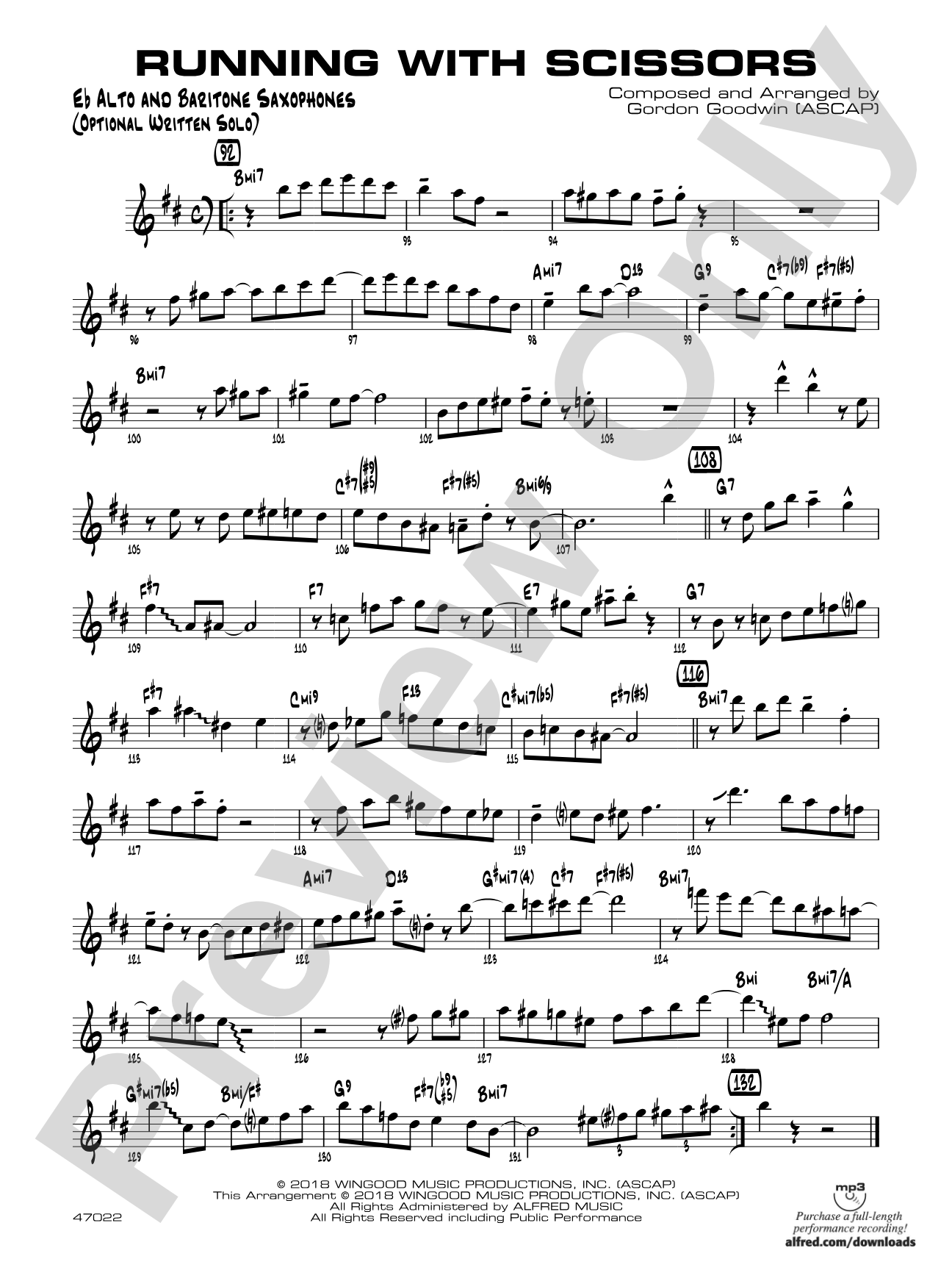 Running with Scissors: Eb Alto Sax Optional Solo