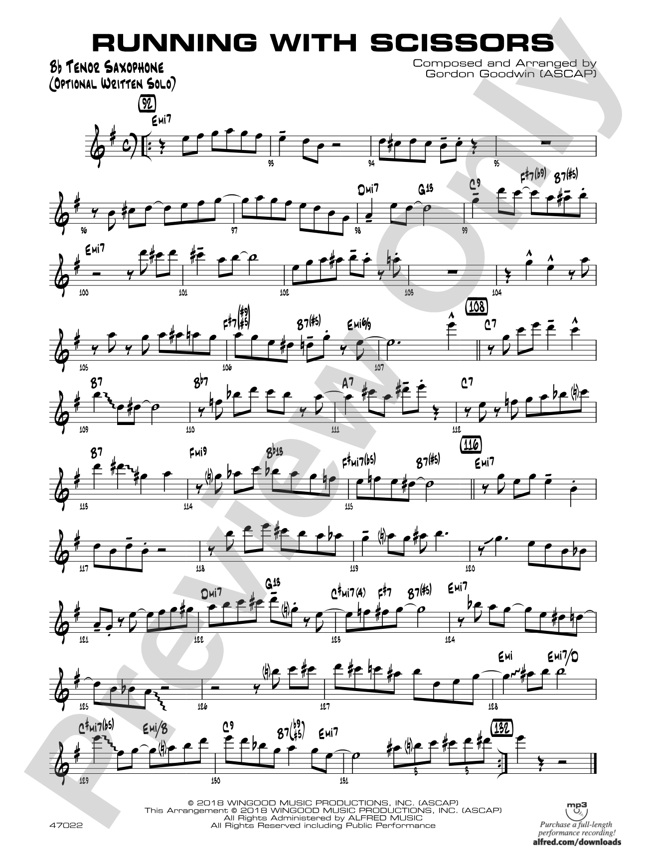 Running with Scissors: Bb Tenor Sax Optional Solo