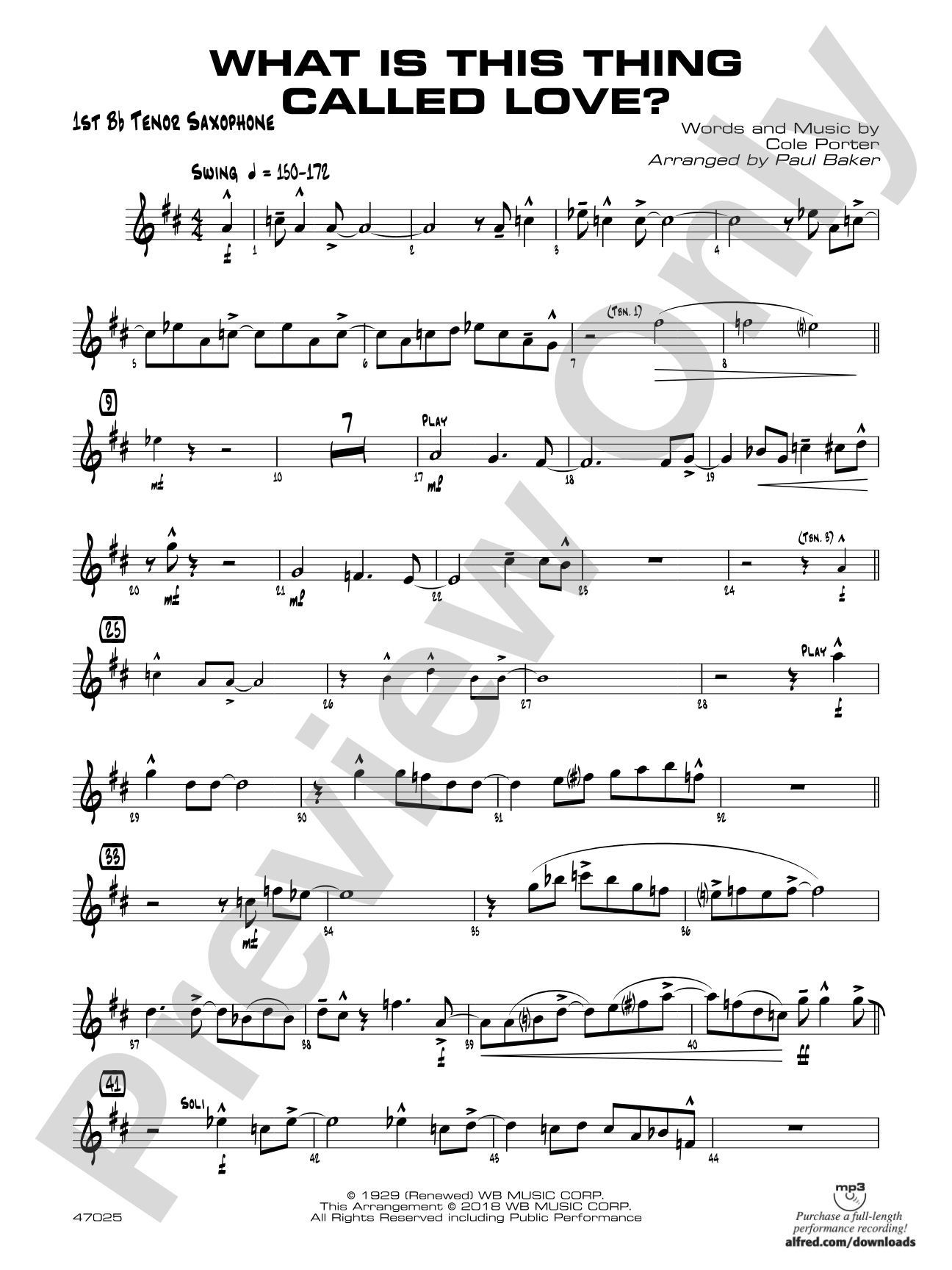 What Is This Thing Called Love?: B-flat Tenor Saxophone