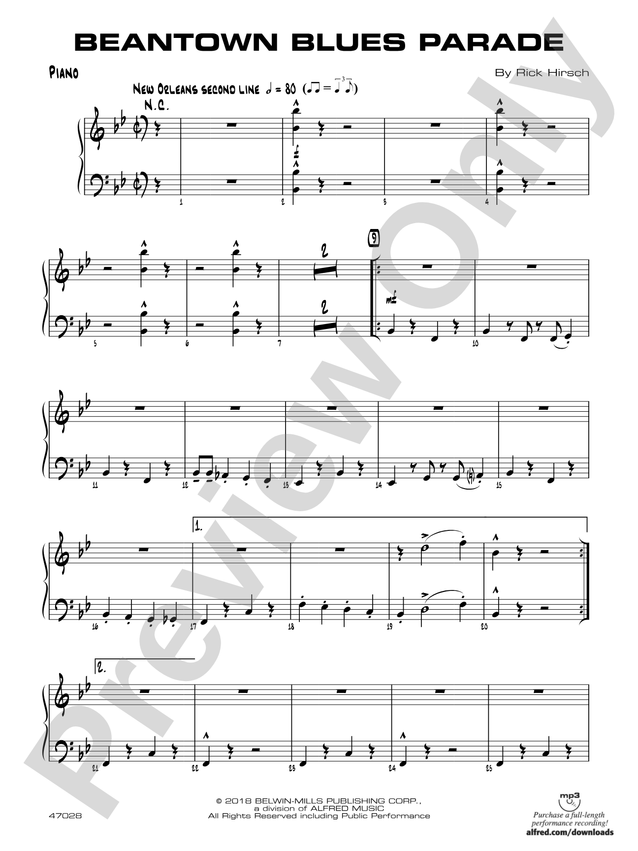 Beantown Blues Parade: Piano Accompaniment